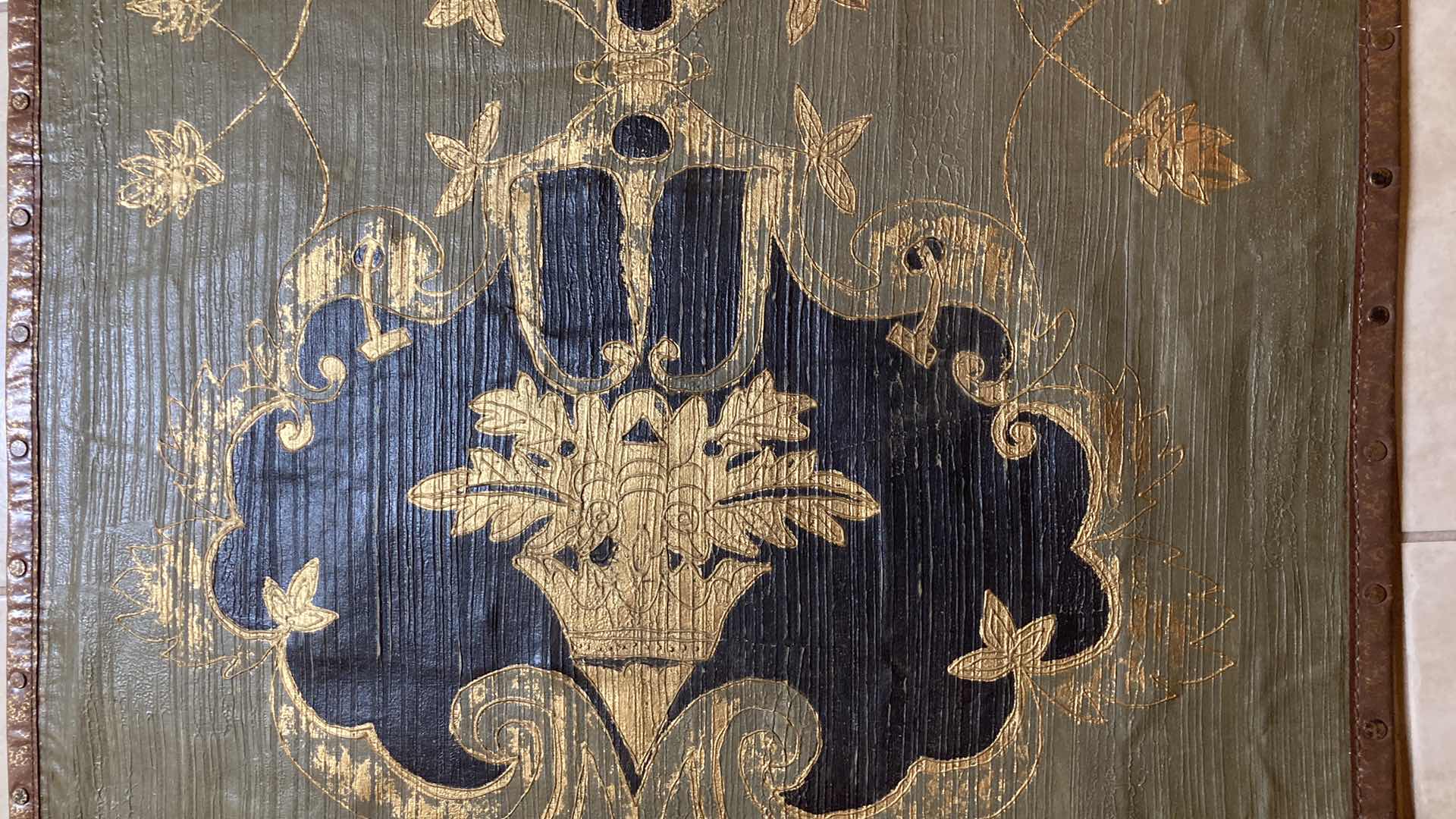 Photo 1 of INKAT FLORAL LEATHER HANGING TAPESTRY W METAL RODS 49” X 62”