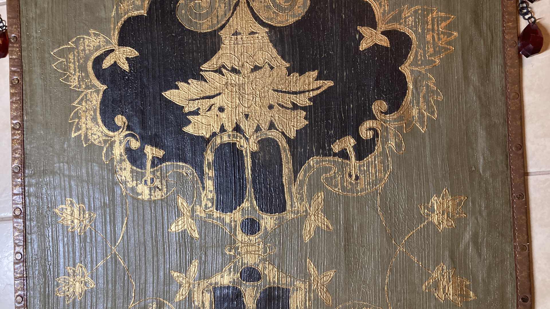 Photo 1 of INKAT FLORAL LEATHER HANGING TAPESTRY W METAL RODS 49” X 62”