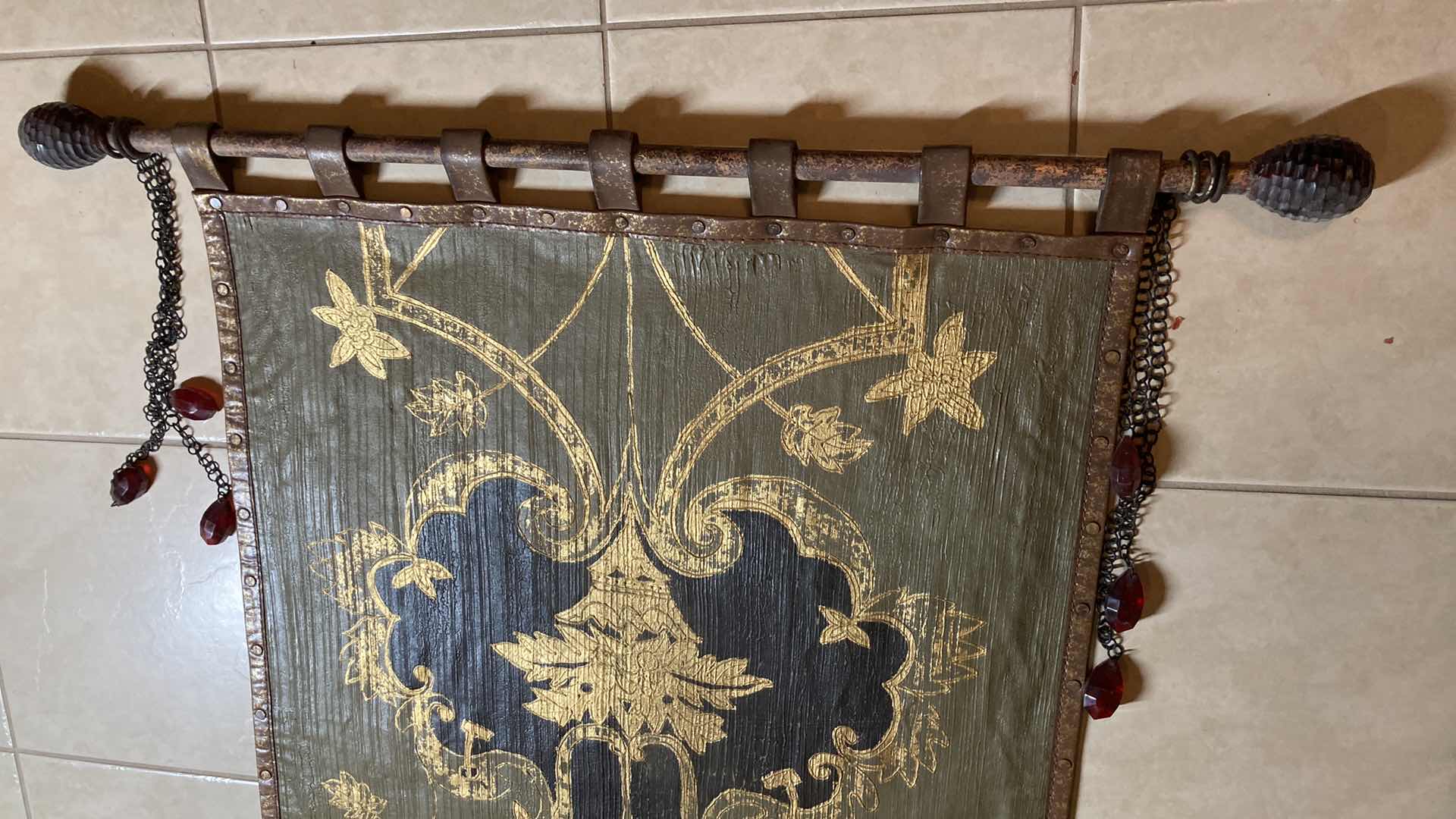 Photo 1 of INKAT FLORAL LEATHER HANGING TAPESTRY W METAL RODS 49” X 62”