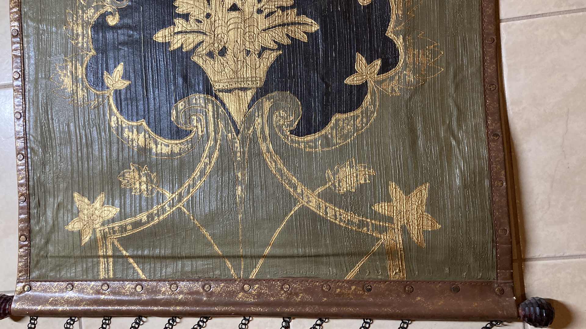 Photo 1 of INKAT FLORAL LEATHER HANGING TAPESTRY W METAL RODS 49” X 62”