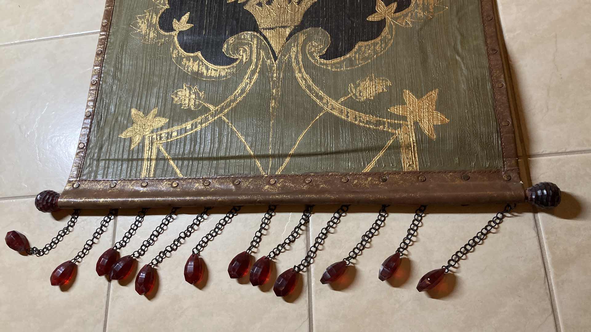 Photo 1 of INKAT FLORAL LEATHER HANGING TAPESTRY W METAL RODS 49” X 62”