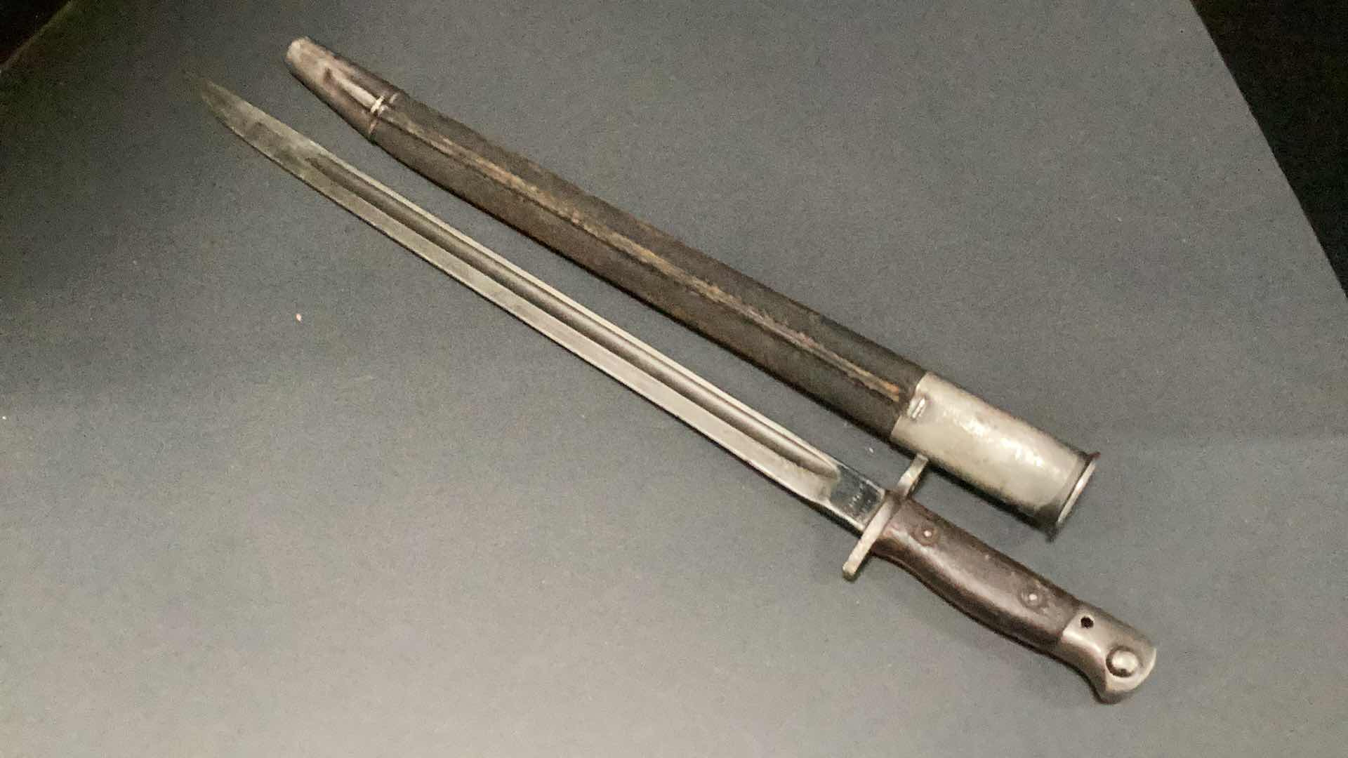 Photo 1 of ANTIQUE 21 1/2” 1907 BAYONET WITH SCABBARD