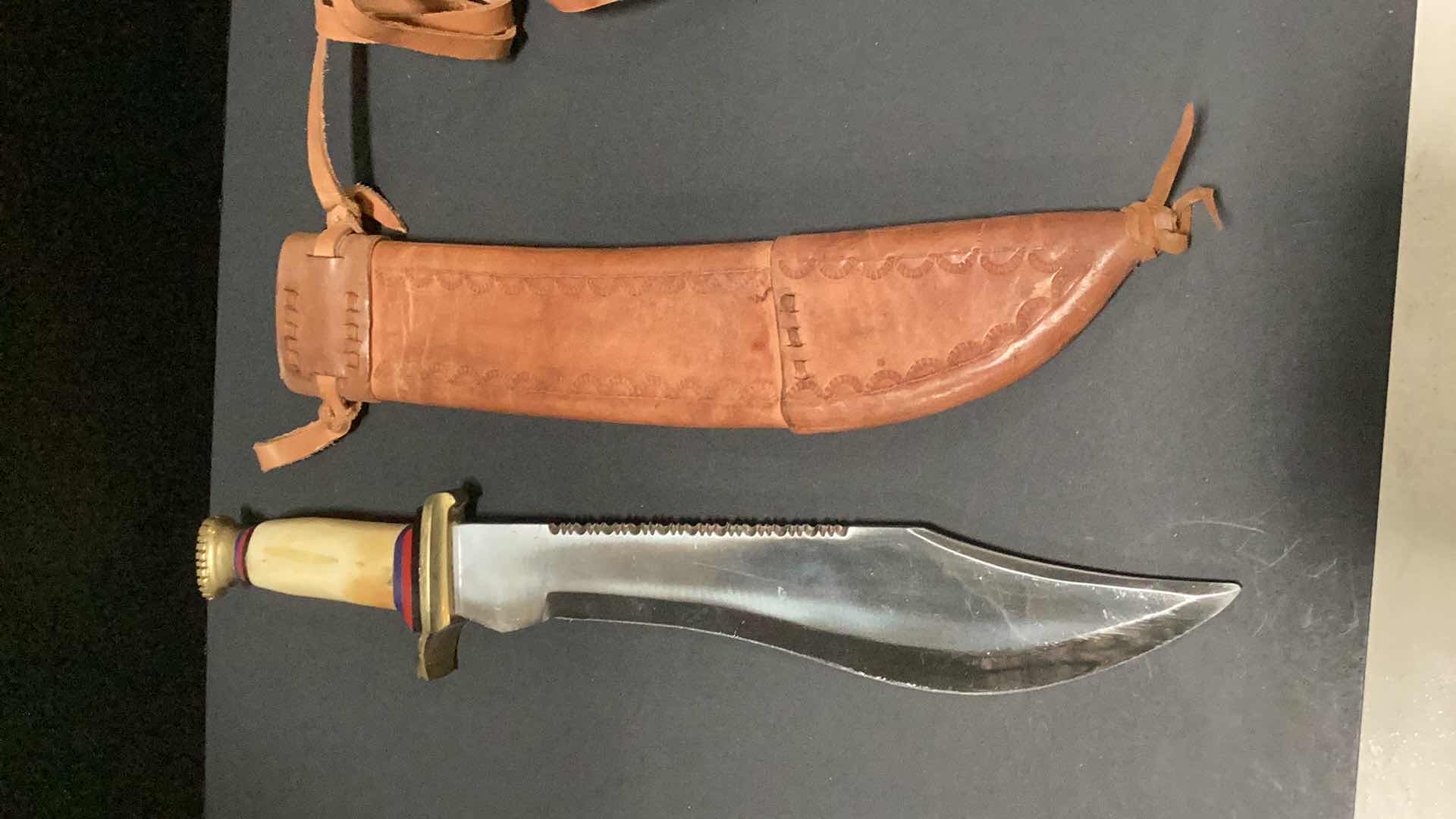 Photo 1 of BONE HANDLE 17 1/2 INCH BOWIE KNIFE