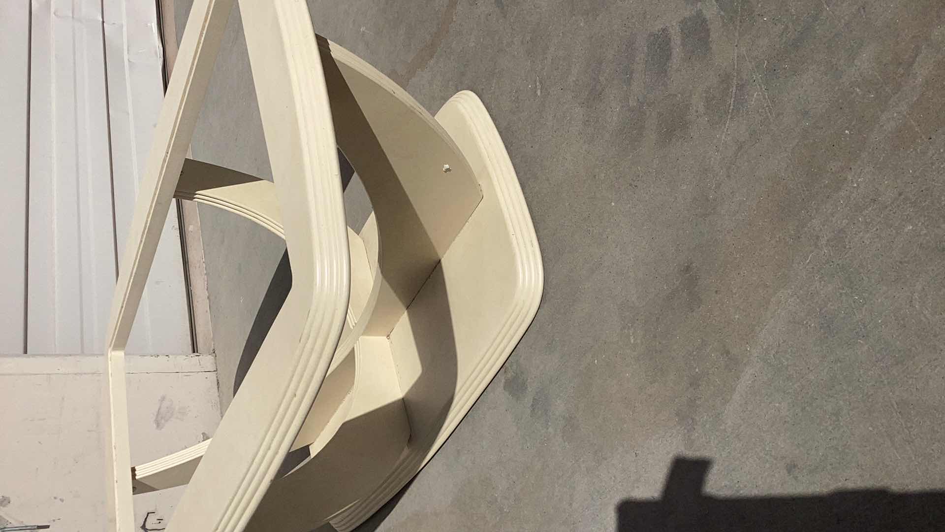 Photo 1 of OFF WHITE WOOD COFFEE TABLE (MISSING GLASS TOP) 40” X 38” H14”