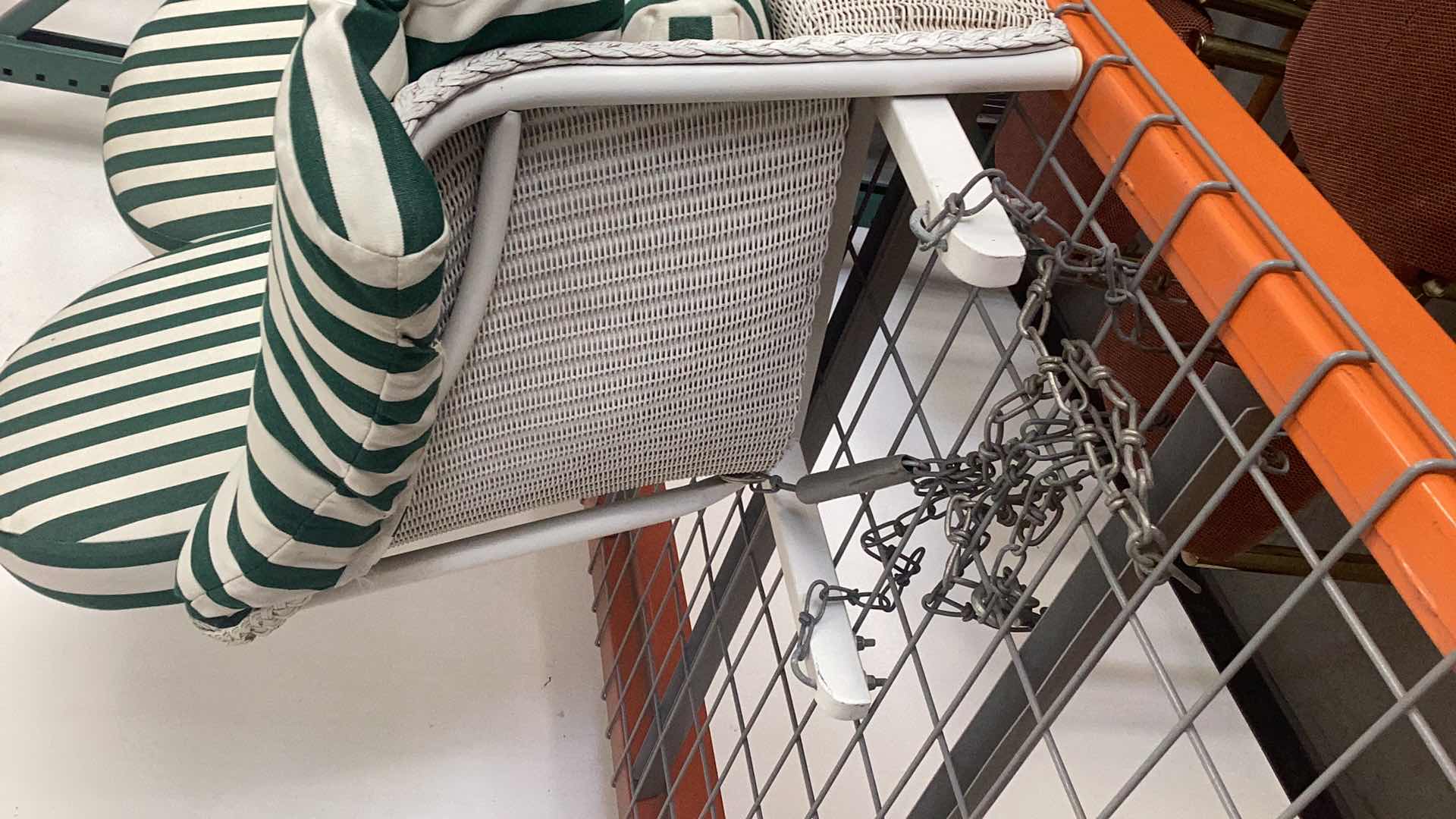 Photo 1 of WHITE RATTAN OUTDOOR SWING W CUSHION 46”X 27” H34”