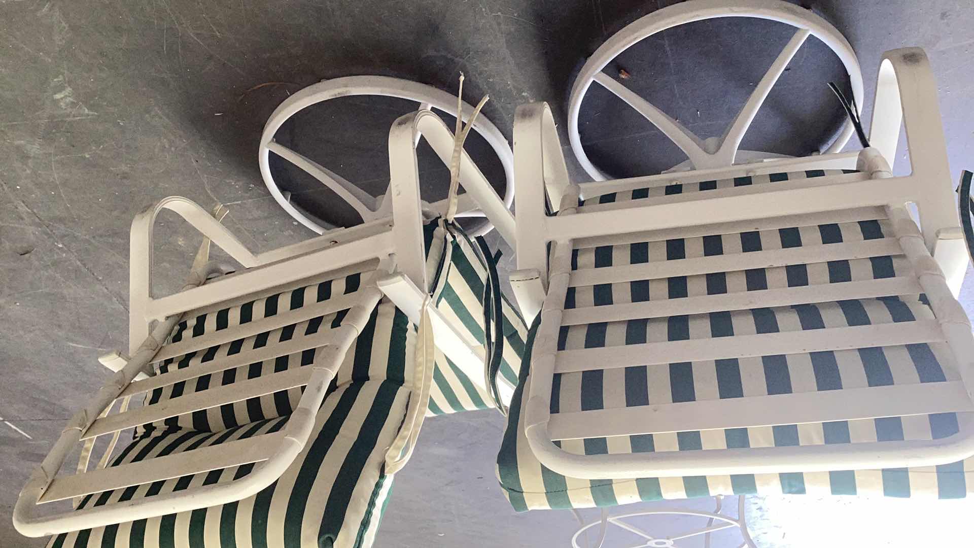 Photo 1 of 2-WHITE METAL OUTDOOR ROCKER CHAIRS W. CUSHIONS