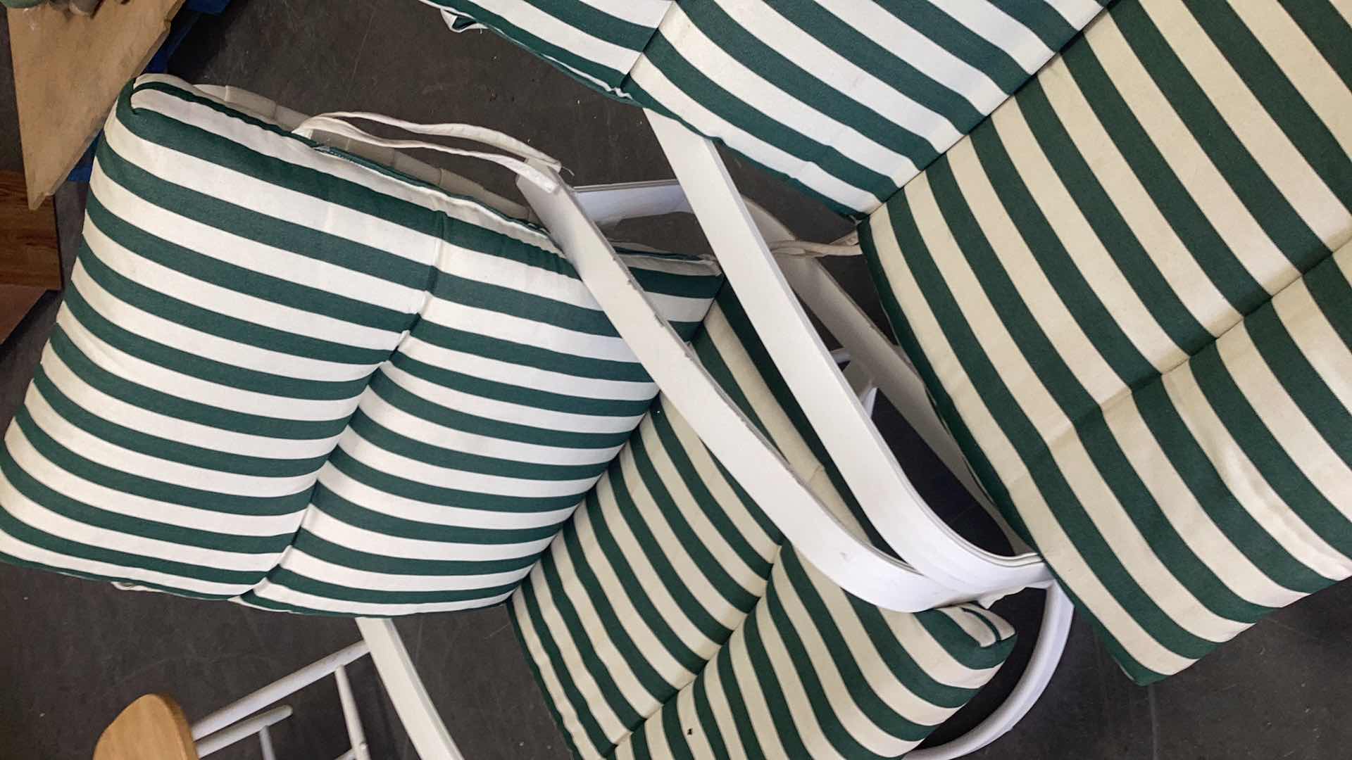 Photo 2 of 2-WHITE METAL OUTDOOR ROCKER CHAIRS W. CUSHIONS