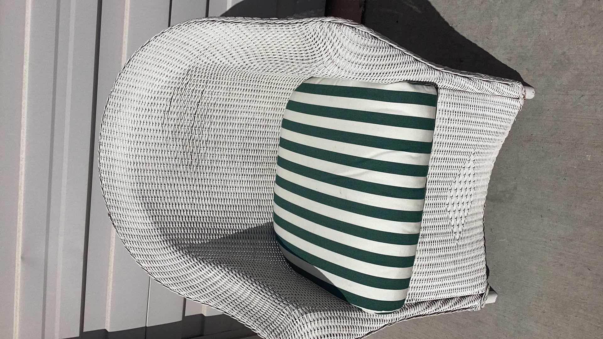 Photo 1 of WHITE RATTAN OUTDOOR ARMCHAIR W. CUSHION