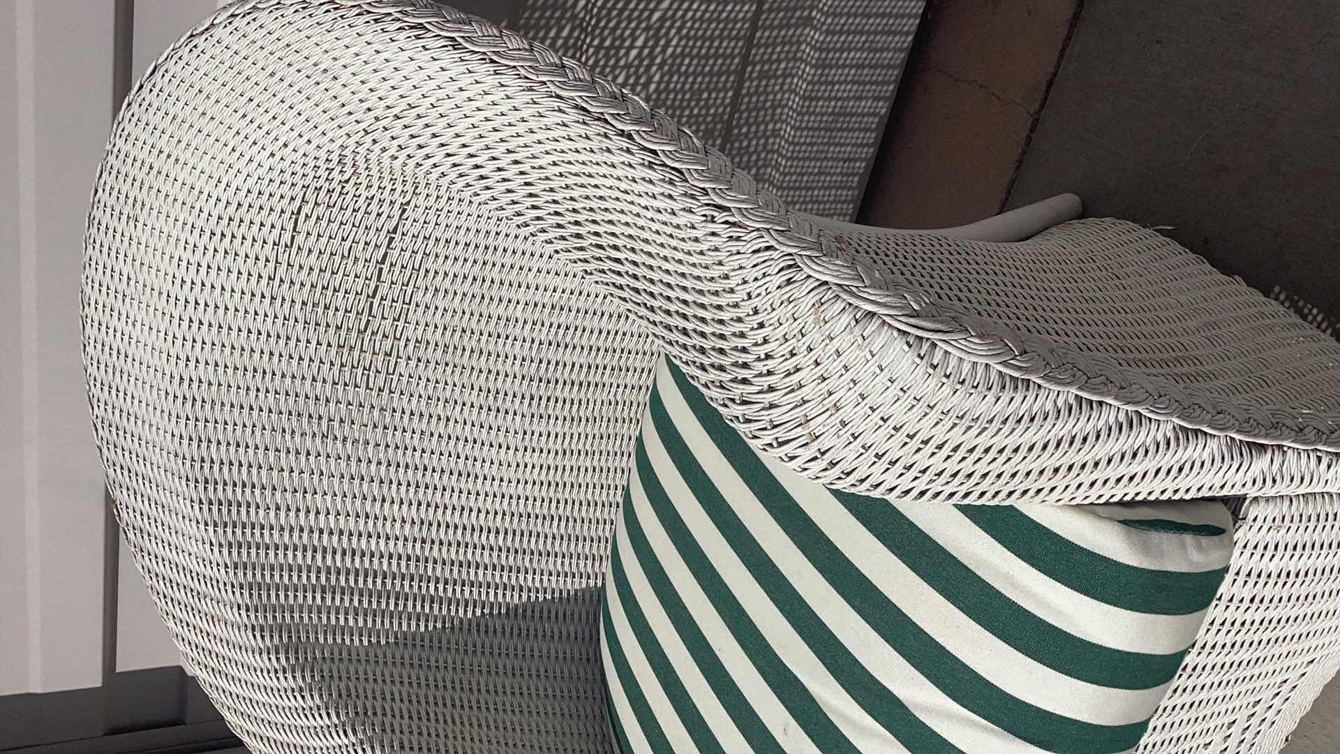 Photo 1 of WHITE RATTAN OUTDOOR ARMCHAIR W. CUSHION