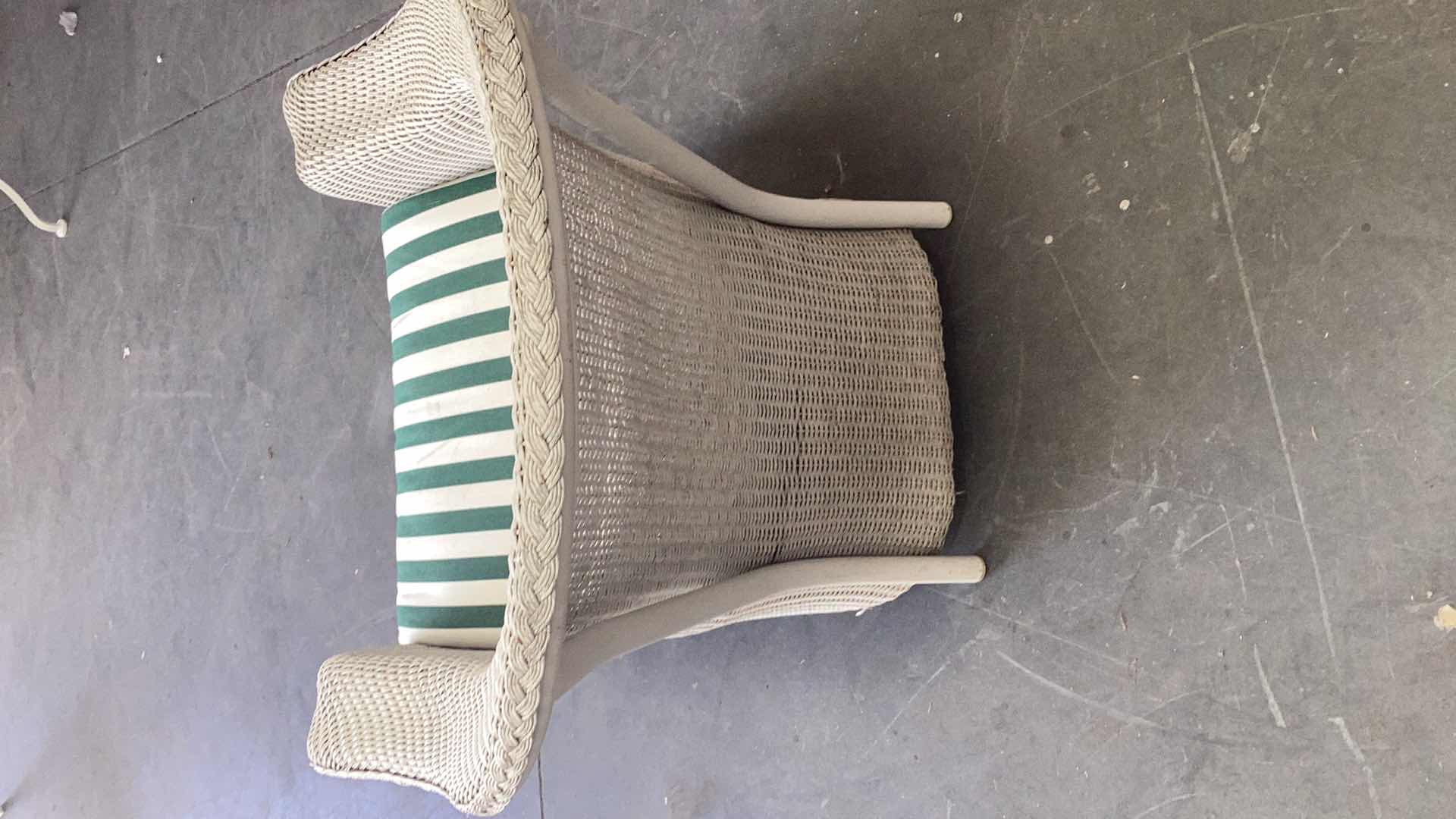 Photo 1 of WHITE RATTAN OUTDOOR ARMCHAIR W. CUSHION