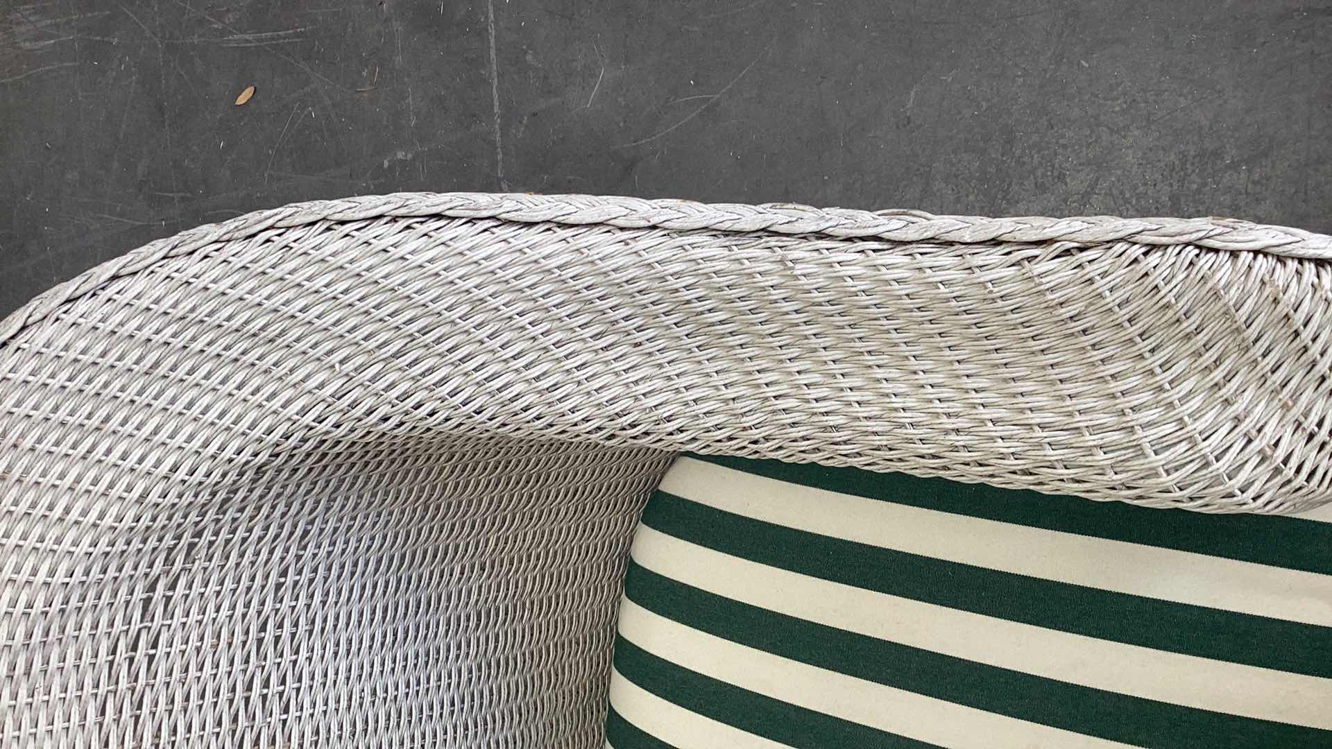 Photo 1 of WHITE RATTAN OUTDOOR ARMCHAIR W. CUSHION