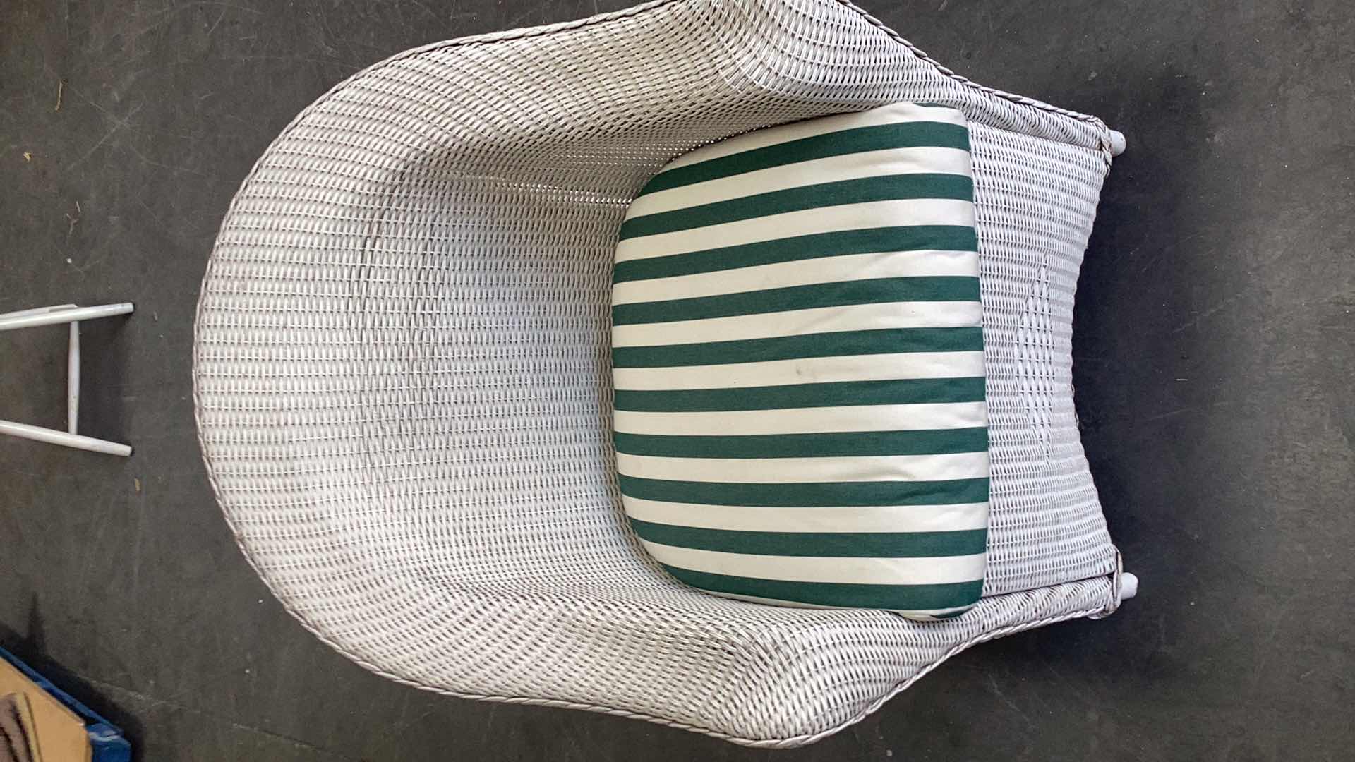 Photo 1 of WHITE RATTAN OUTDOOR ARMCHAIR W. CUSHION