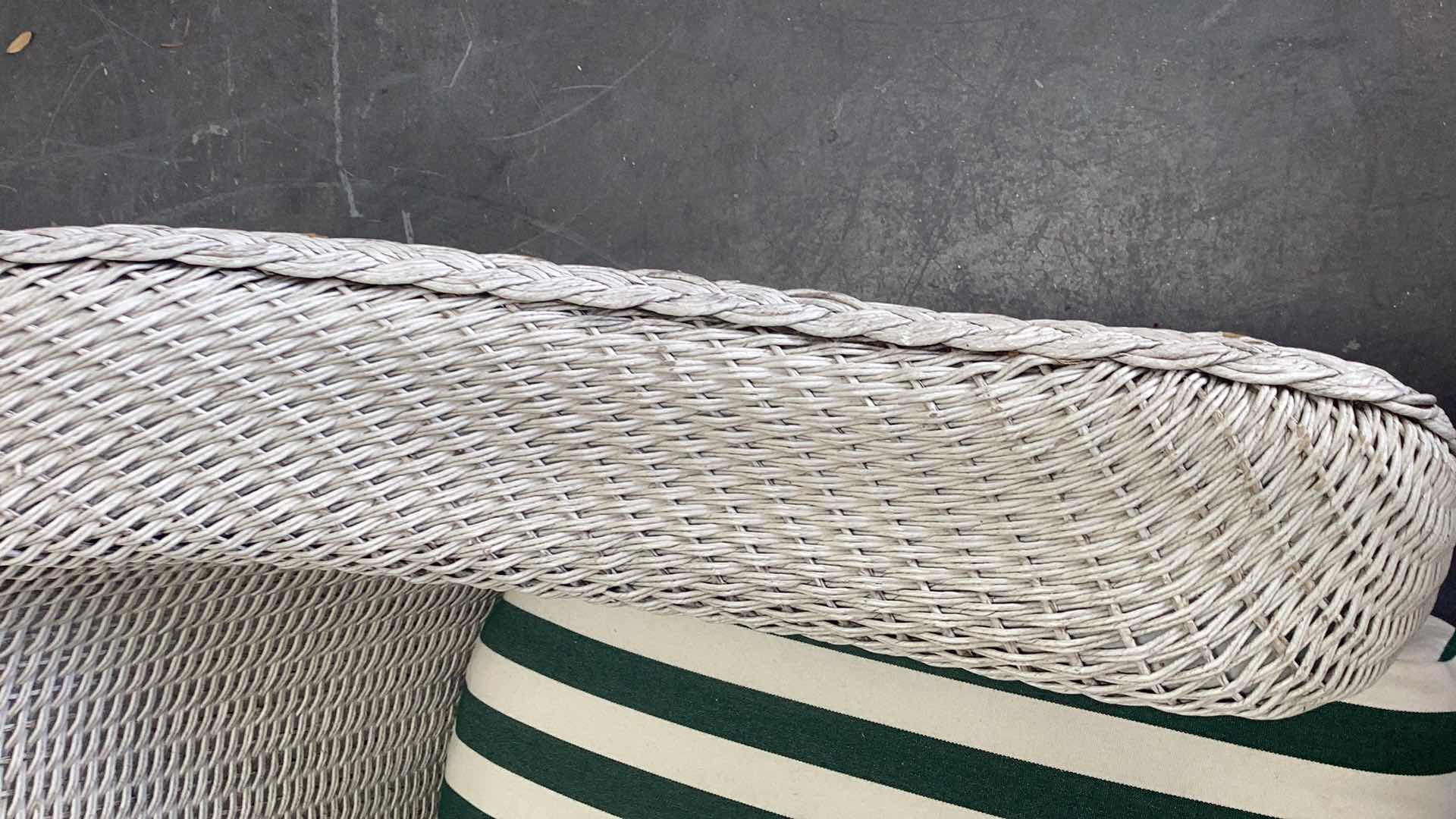 Photo 1 of WHITE RATTAN OUTDOOR ARMCHAIR W. CUSHION