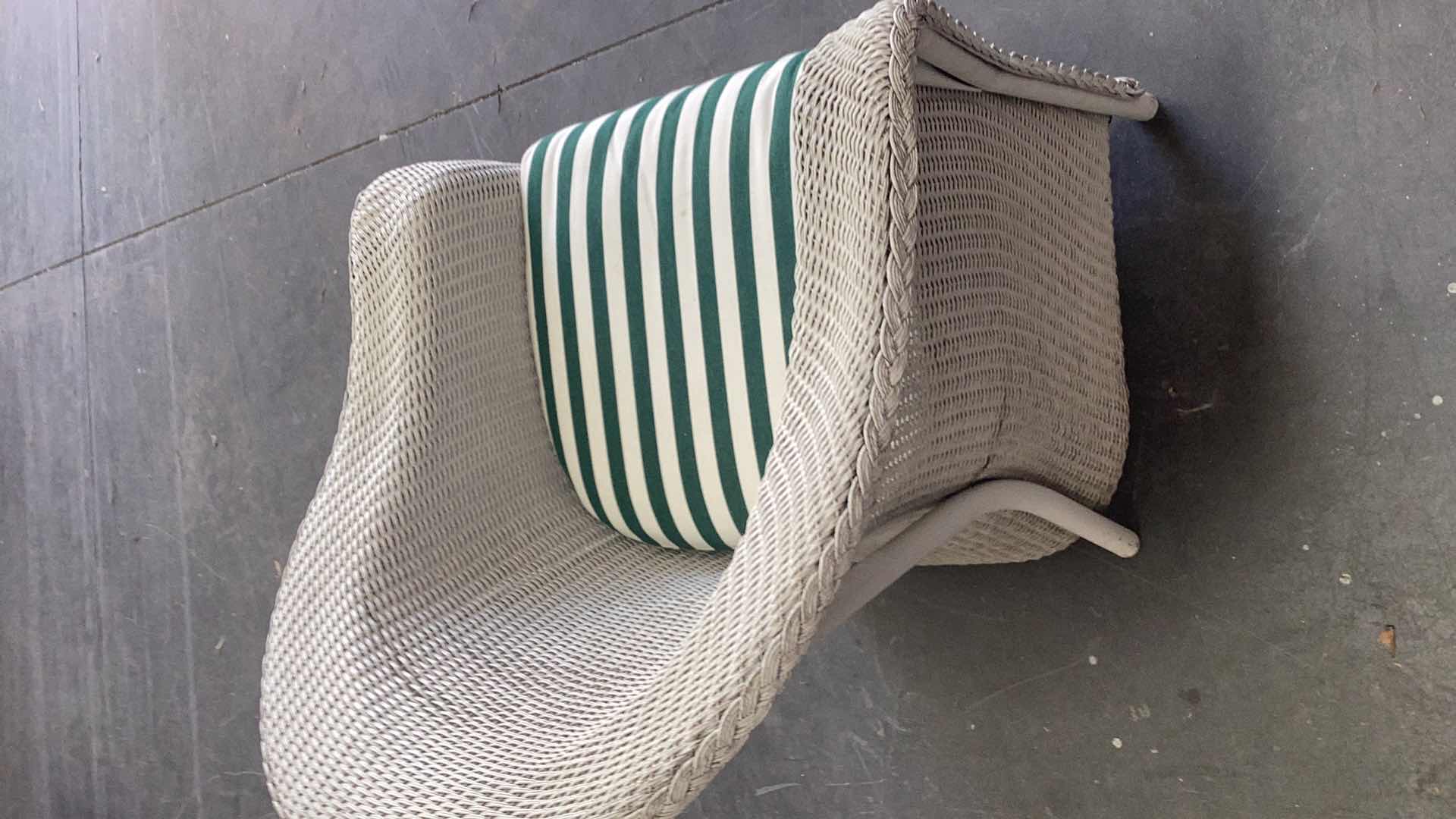 Photo 1 of WHITE RATTAN OUTDOOR ARMCHAIR W. CUSHION