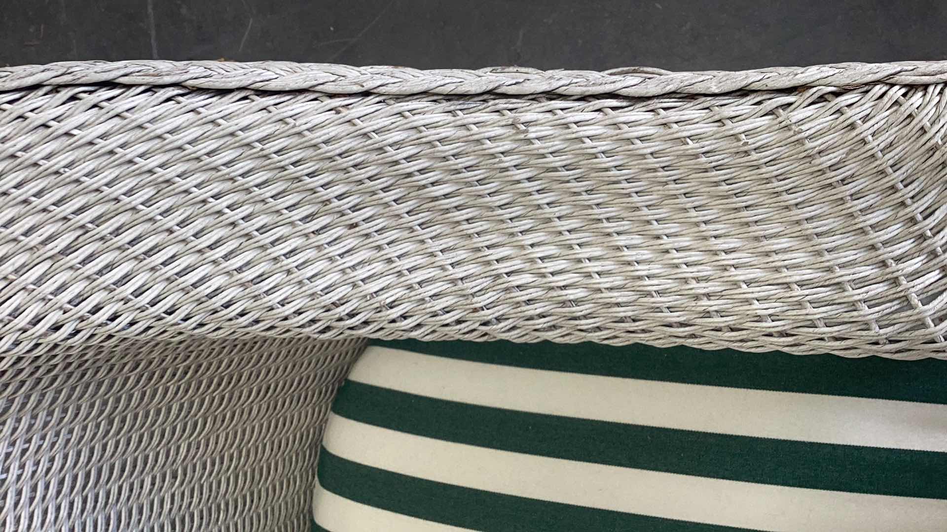 Photo 1 of WHITE RATTAN OUTDOOR ARMCHAIR W. CUSHION