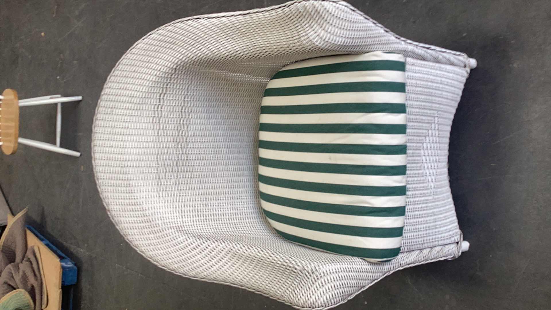 Photo 1 of WHITE RATTAN OUTDOOR ARMCHAIR W. CUSHION