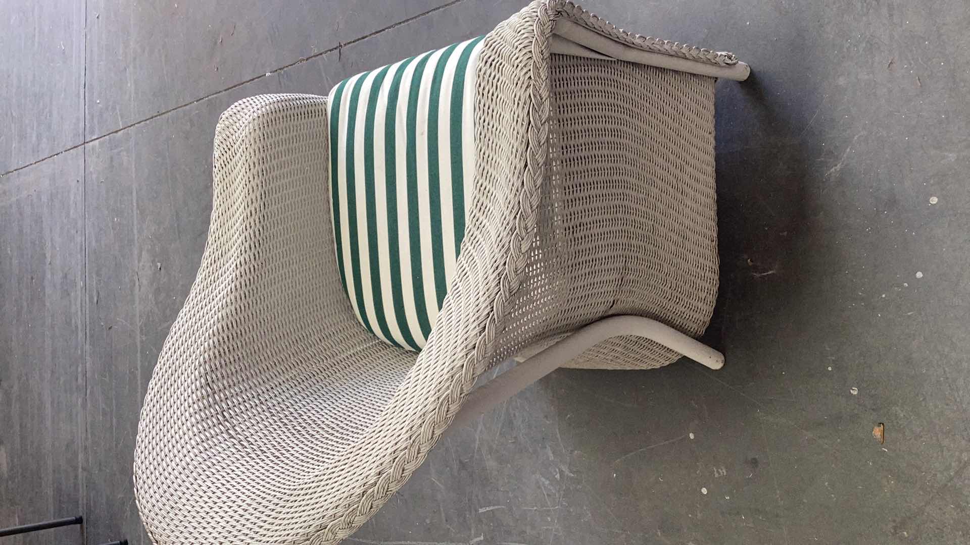 Photo 1 of WHITE RATTAN OUTDOOR ARMCHAIR W. CUSHION