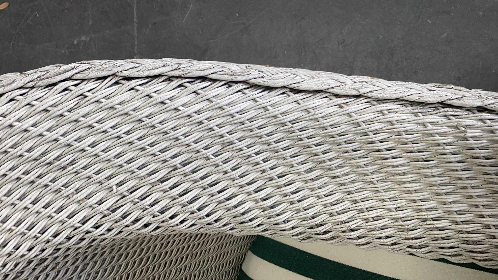 Photo 1 of WHITE RATTAN OUTDOOR ARMCHAIR W. CUSHION