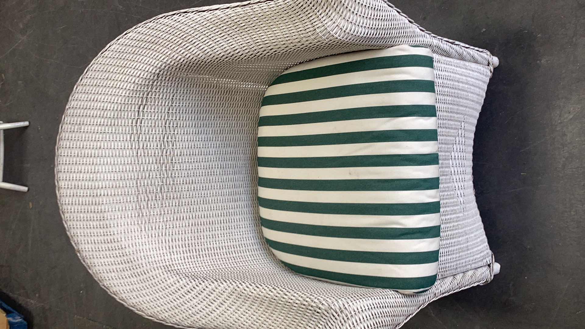 Photo 1 of WHITE RATTAN OUTDOOR ARMCHAIR W. CUSHION