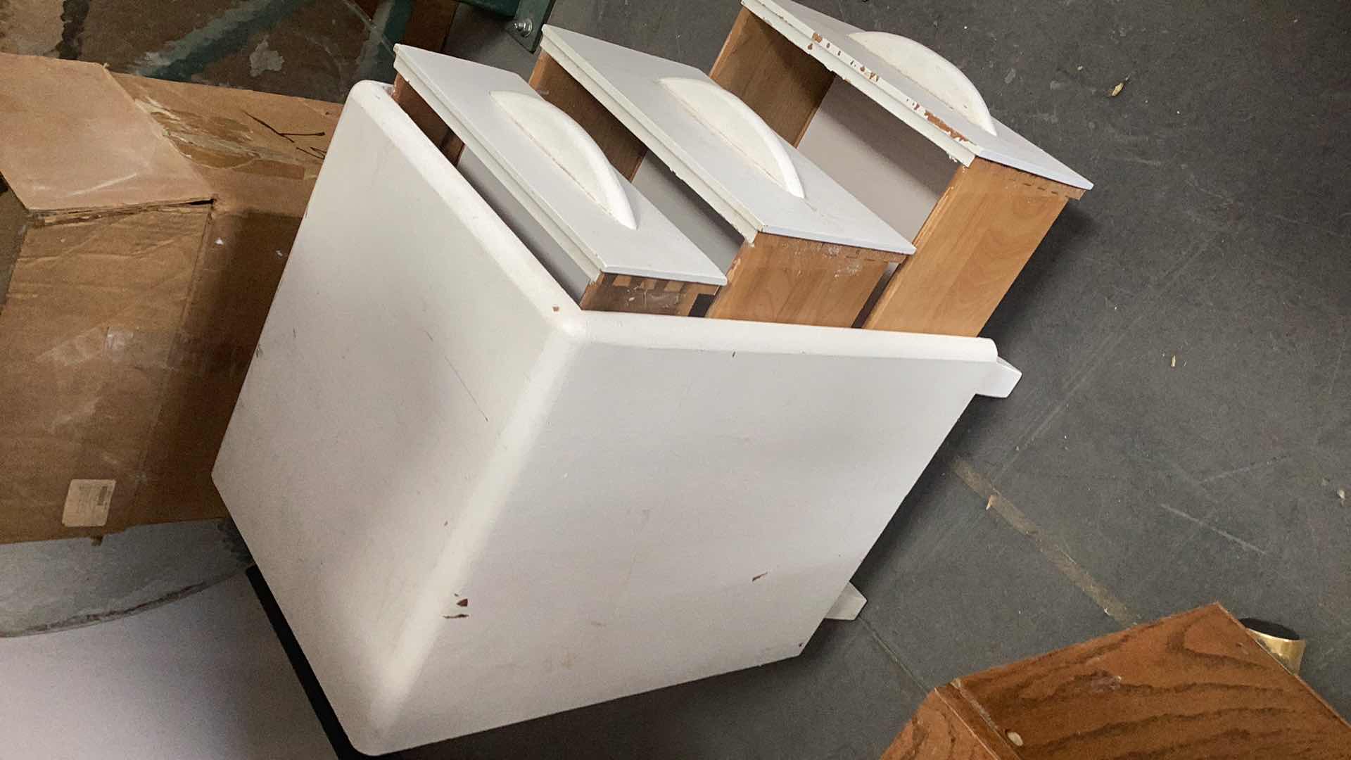Photo 1 of WHITE WOOD PAINTED 3 DRAWER SIDE TABLE 14” X 17” H 26”