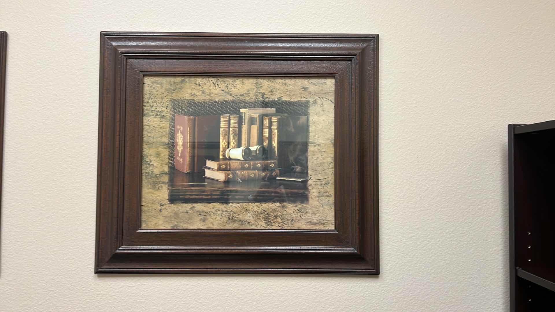 Photo 2 of WOOD FRAMED “LIBRARY BOOKS” ARTWORK 29” x 24”