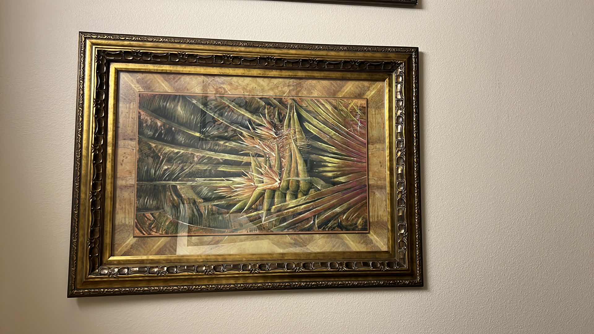 Photo 1 of GOLD FRAMED TOMMY BAHAMA “TROPICAL PLANT” SIGNED ARTWORK 33” x 45”