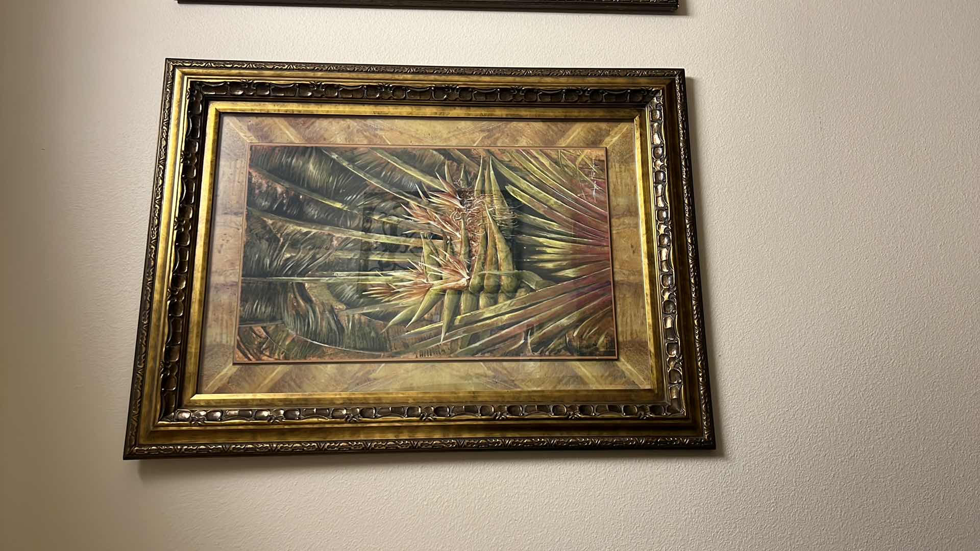 Photo 1 of GOLD FRAMED TOMMY BAHAMA “TROPICAL PLANT” SIGNED ARTWORK 33” x 45”