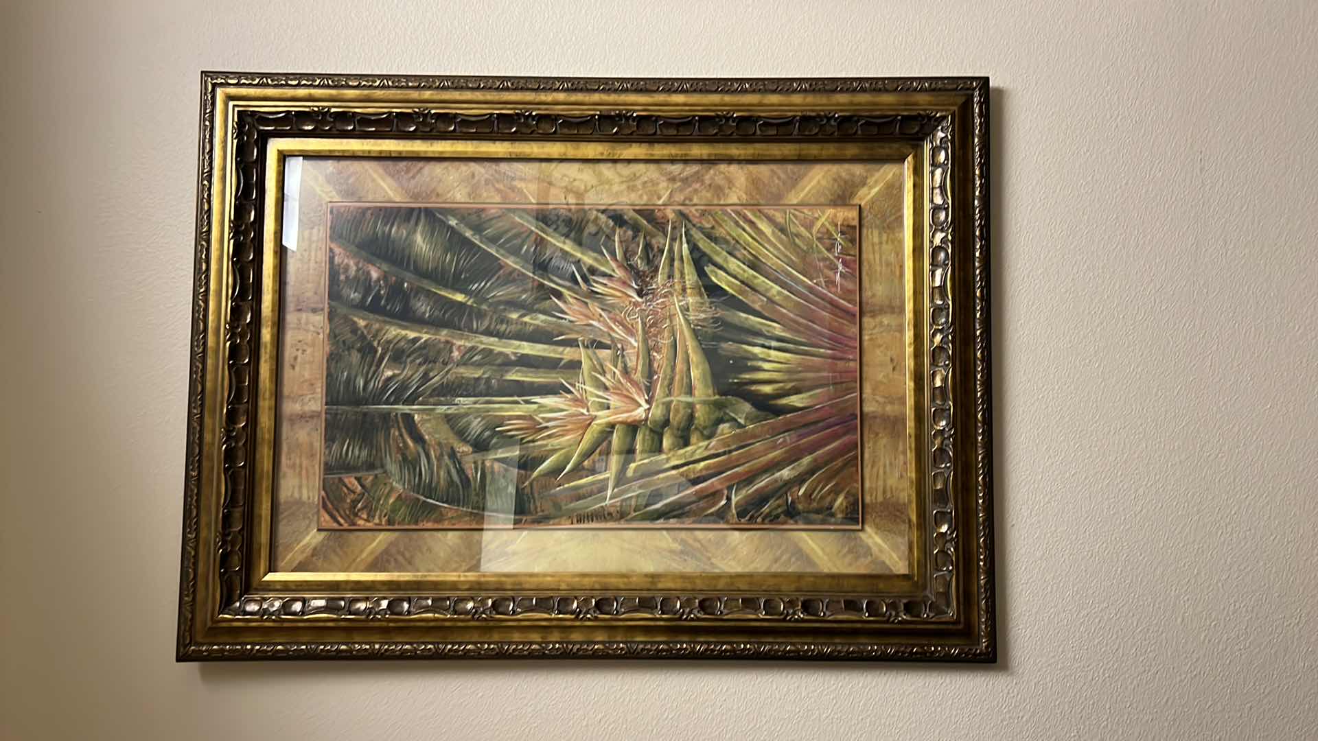 Photo 1 of GOLD FRAMED TOMMY BAHAMA “TROPICAL PLANT” SIGNED ARTWORK 33” x 45”