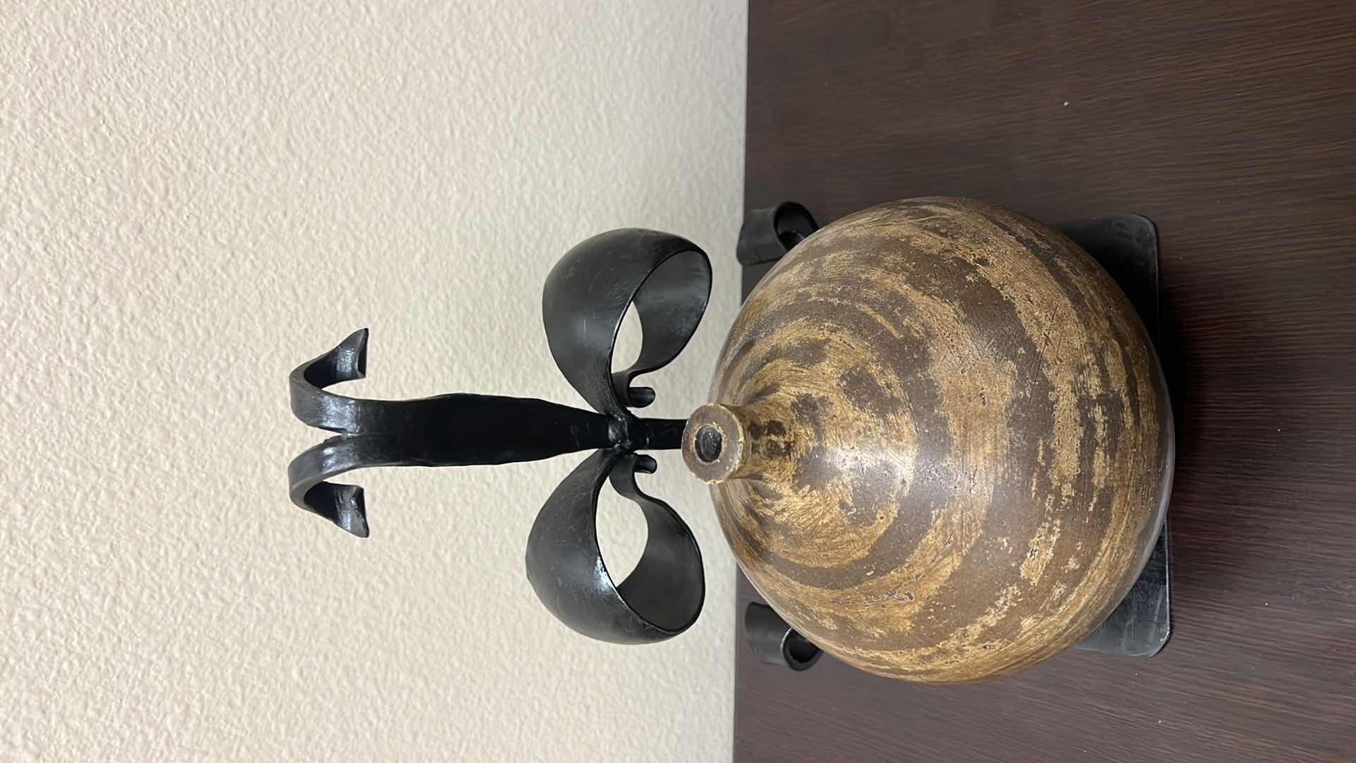 Photo 1 of BLACK METAL SCONCE W CERAMIC JAR W11” x H9”