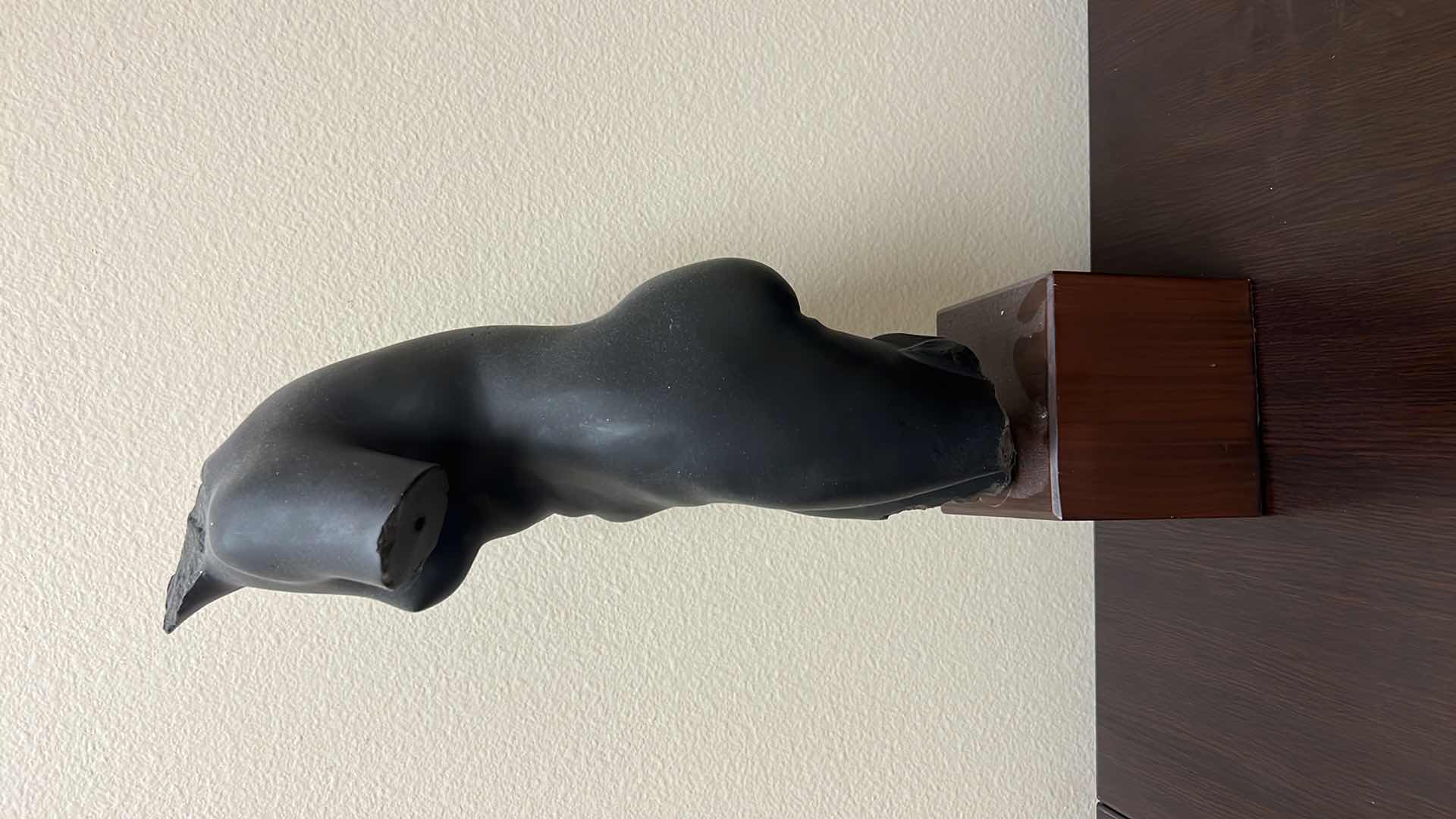 Photo 1 of BLACK METAL “LADIES FIGURE” SCULPTURE ON WOOD BASE W9” H21”