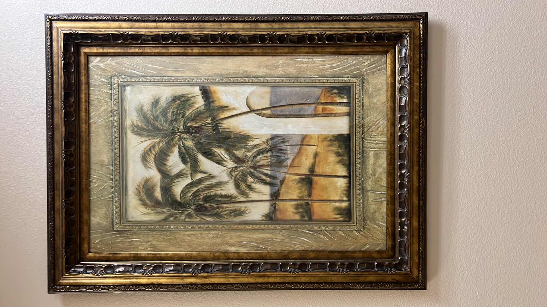 Photo 1 of FRAMED TOMMY BAHAMA “BEACH W PALM TREE” ARTWORK 33” x 43”