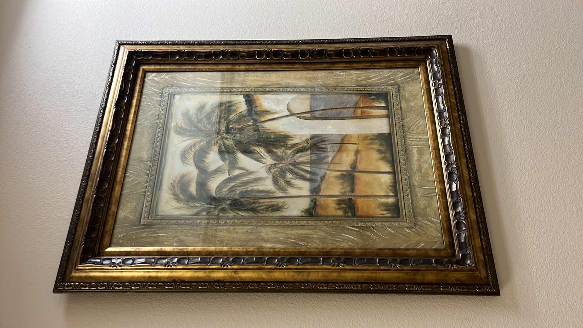 Photo 1 of FRAMED TOMMY BAHAMA “BEACH W PALM TREE” ARTWORK 33” x 43”