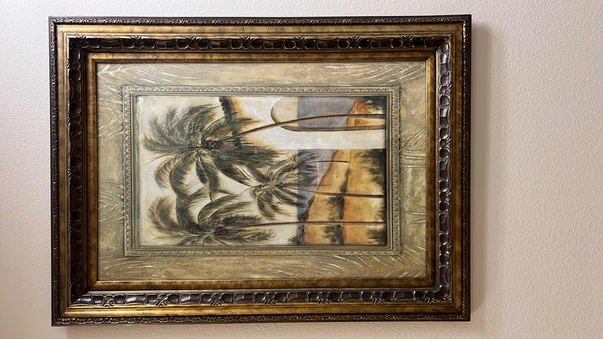 Photo 1 of FRAMED TOMMY BAHAMA “BEACH W PALM TREE” ARTWORK 33” x 43”