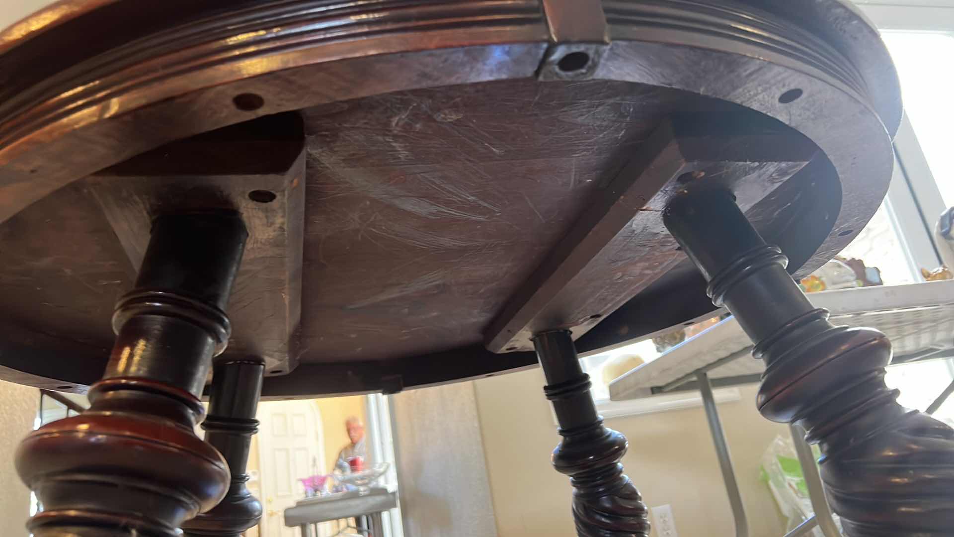 Photo 1 of 30” ROUND MAHOGANY PARLOR TABLE W BRASS CLAW LEGS H28”