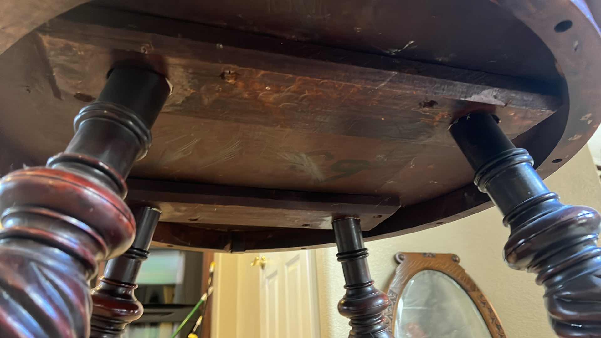 Photo 1 of 30” ROUND MAHOGANY PARLOR TABLE W BRASS CLAW LEGS H28”