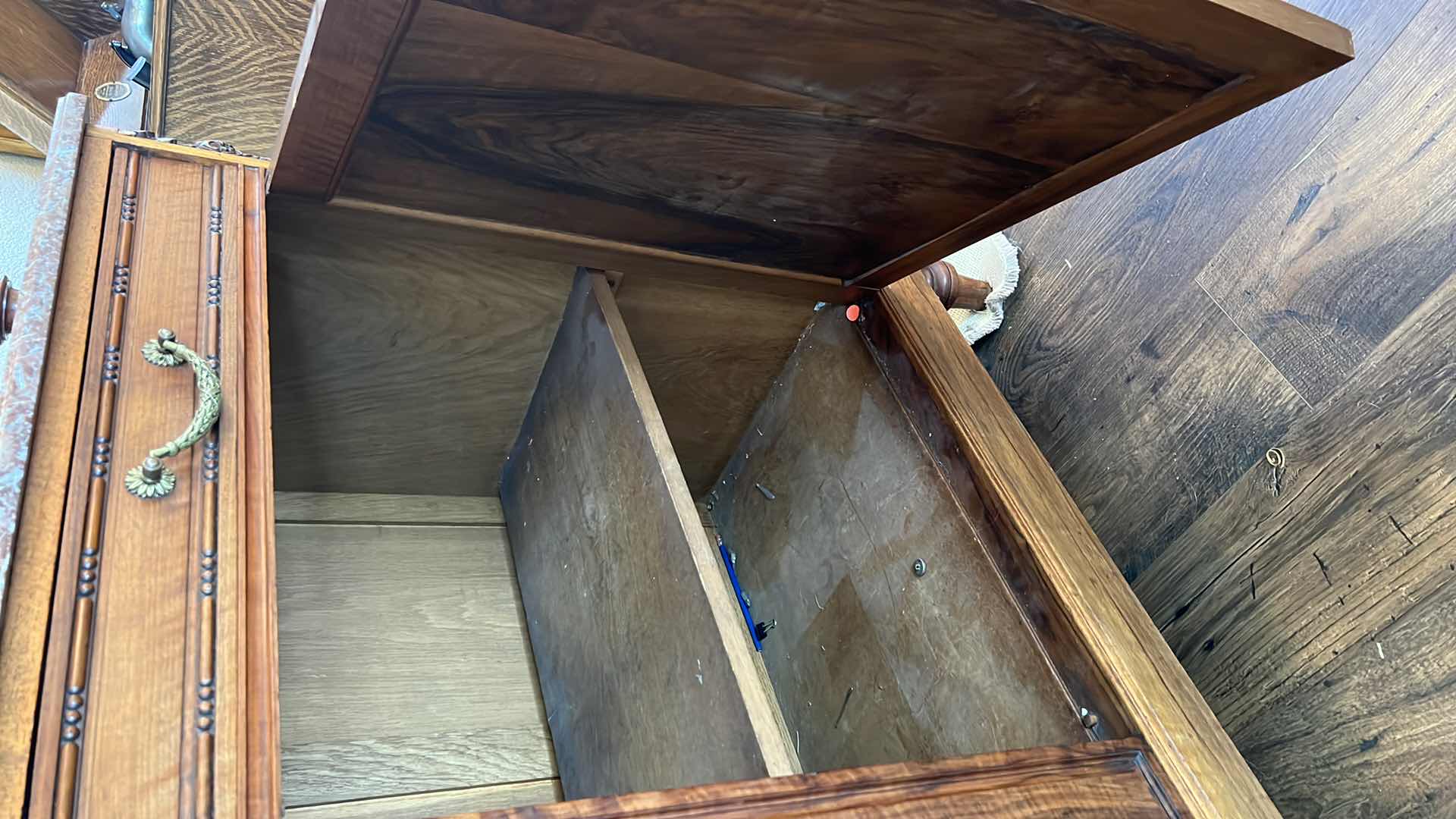 Photo 1 of ANTIQUE WALNUT HUTCH BUFFET W MARBLE TOP AND MIRROR BACK 80” x 20” H80”