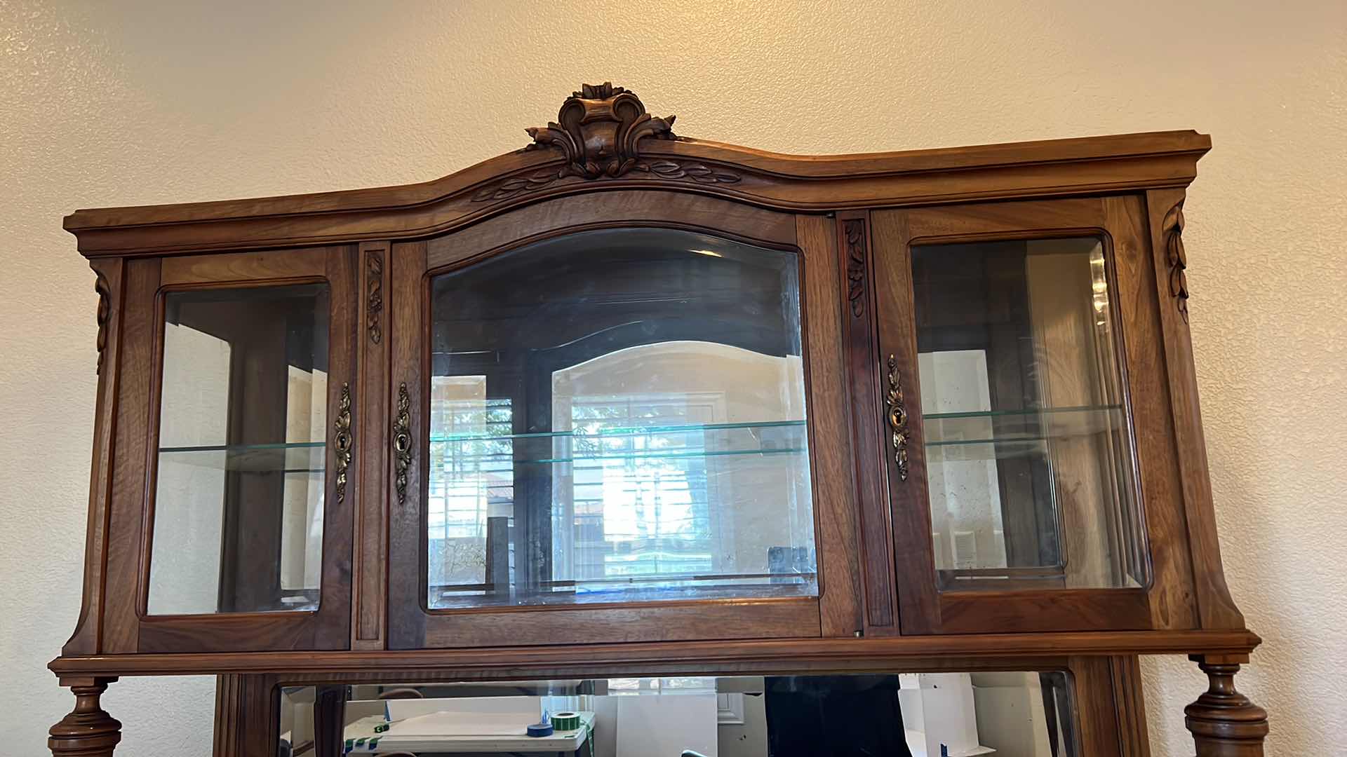 Photo 1 of ANTIQUE WALNUT HUTCH BUFFET W MARBLE TOP AND MIRROR BACK 80” x 20” H80”