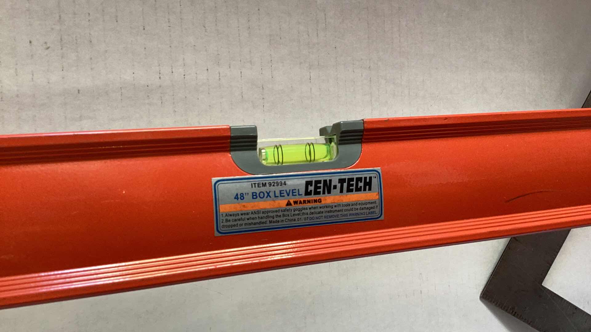 Photo 1 of CEN-TEC 48” BOX LEVEL AND METAL SQUARE