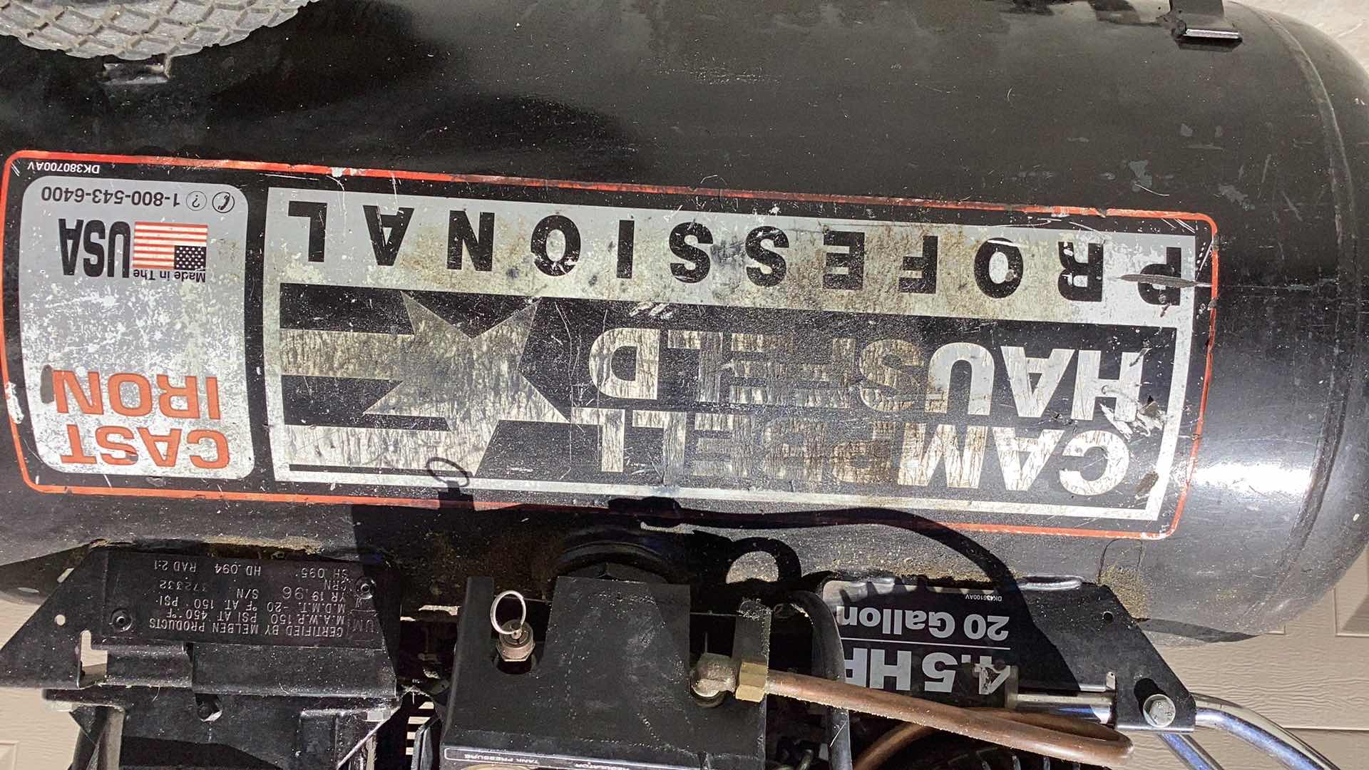 Photo 1 of CAMPBELL HAUSFELD 4.5 HP 20 GALLON AIR PUMP TESTED WORKING