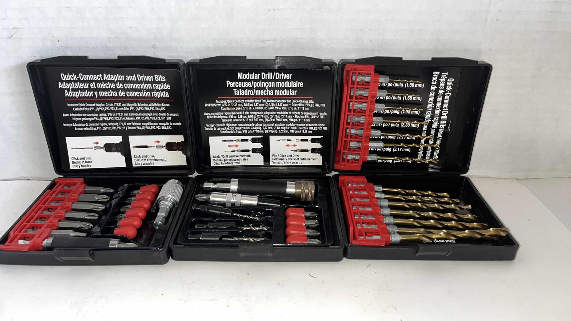 Photo 1 of QUICK CONNECT ADAPTOR AND DRIVER BIT SET, MODULAR DRILL/DRIVER, AND QUICK CONNECT DRILL BITS