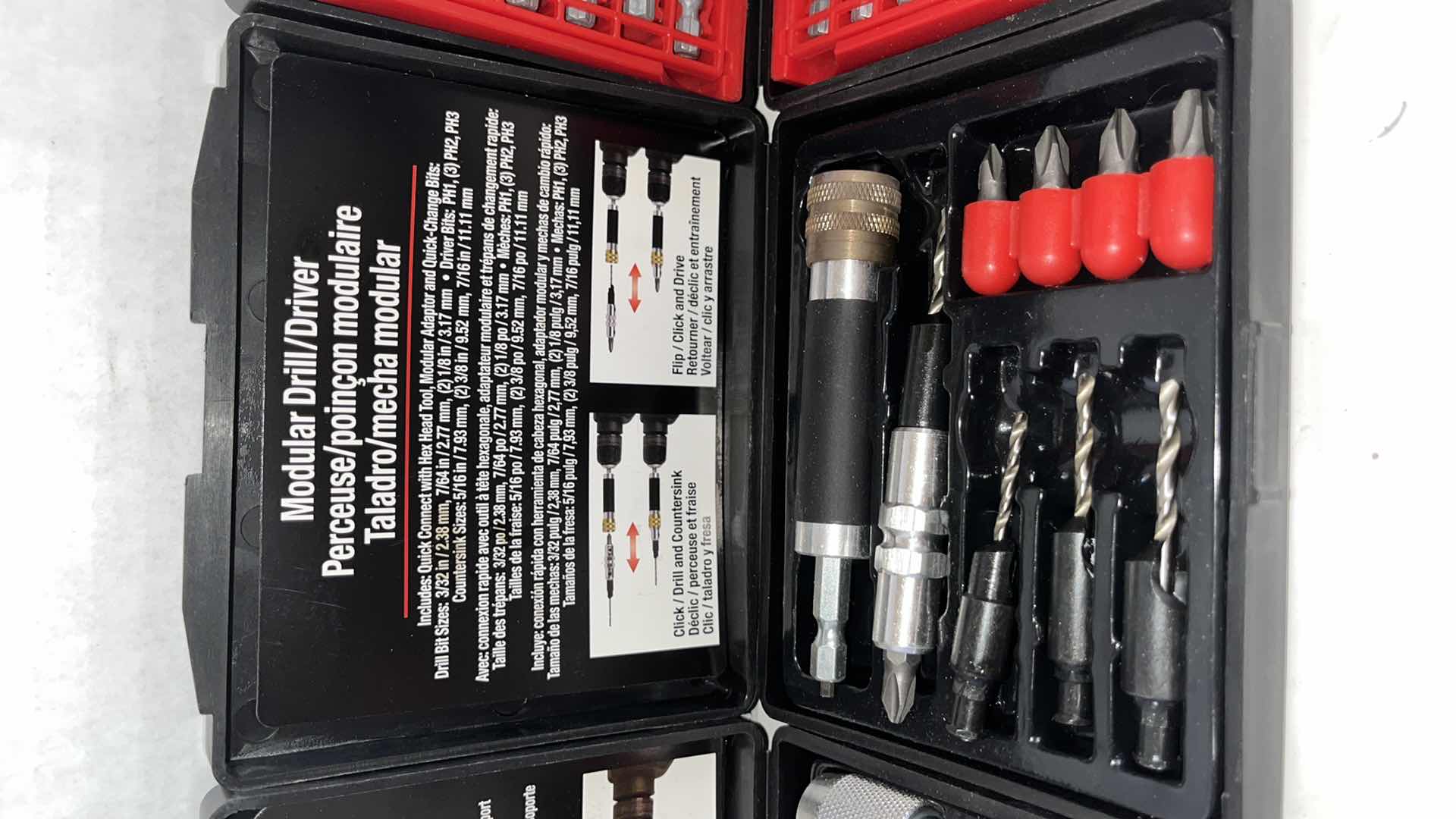 Photo 1 of QUICK CONNECT ADAPTOR AND DRIVER BIT SET, MODULAR DRILL/DRIVER, AND QUICK CONNECT DRILL BITS