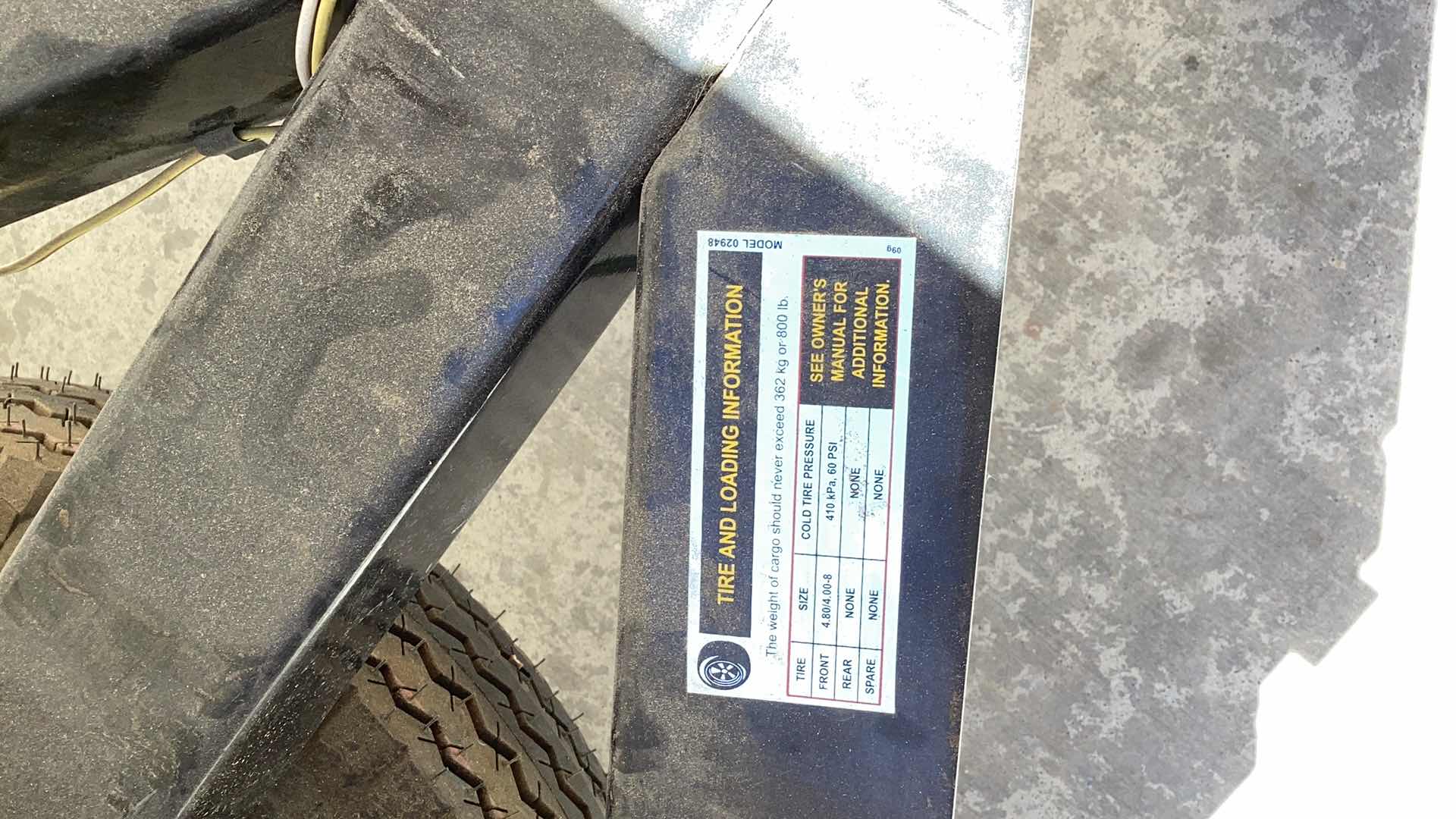 Photo 8 of HAUL-MASTER CARGO BOX TRAILER 55” X 35” HOLD UP TO 1000 POUNDS. INCLUDES, SAFTEY CHAIR, TAIL LIGHT WITH WIRING HARNESS, AND TWO WHEELS . D.O.T. CERTIFIED. TITLE IN HAND