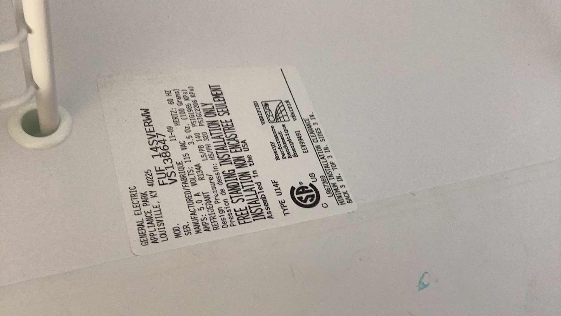 Photo 3 of GENERAL ELECTRIC FREEZER TESTED WORKING