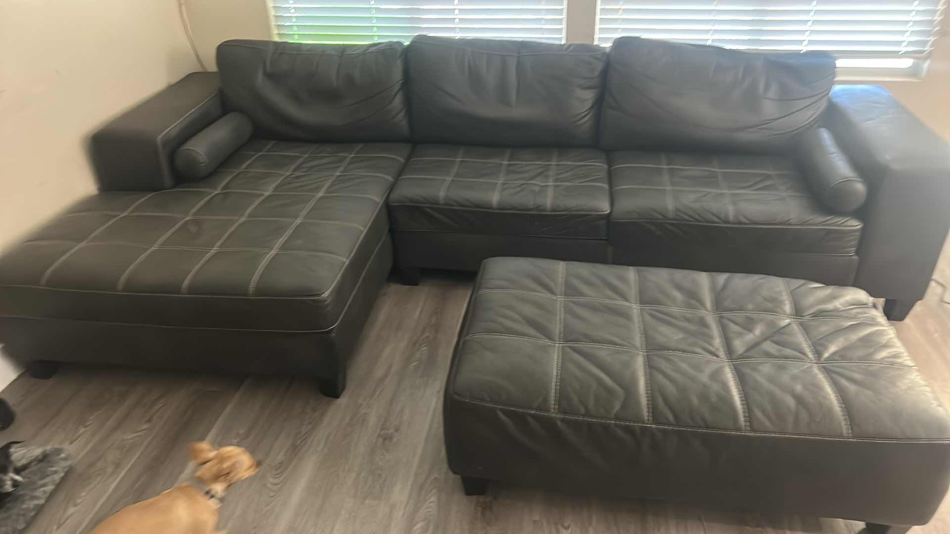Photo 1 of ASHLEY FURNITURE LEATHER THREE PIECE LOUNGE SOFA WITH OTTOMAN 11’ x 37” and 67” OTTOMAN 50” x 30”