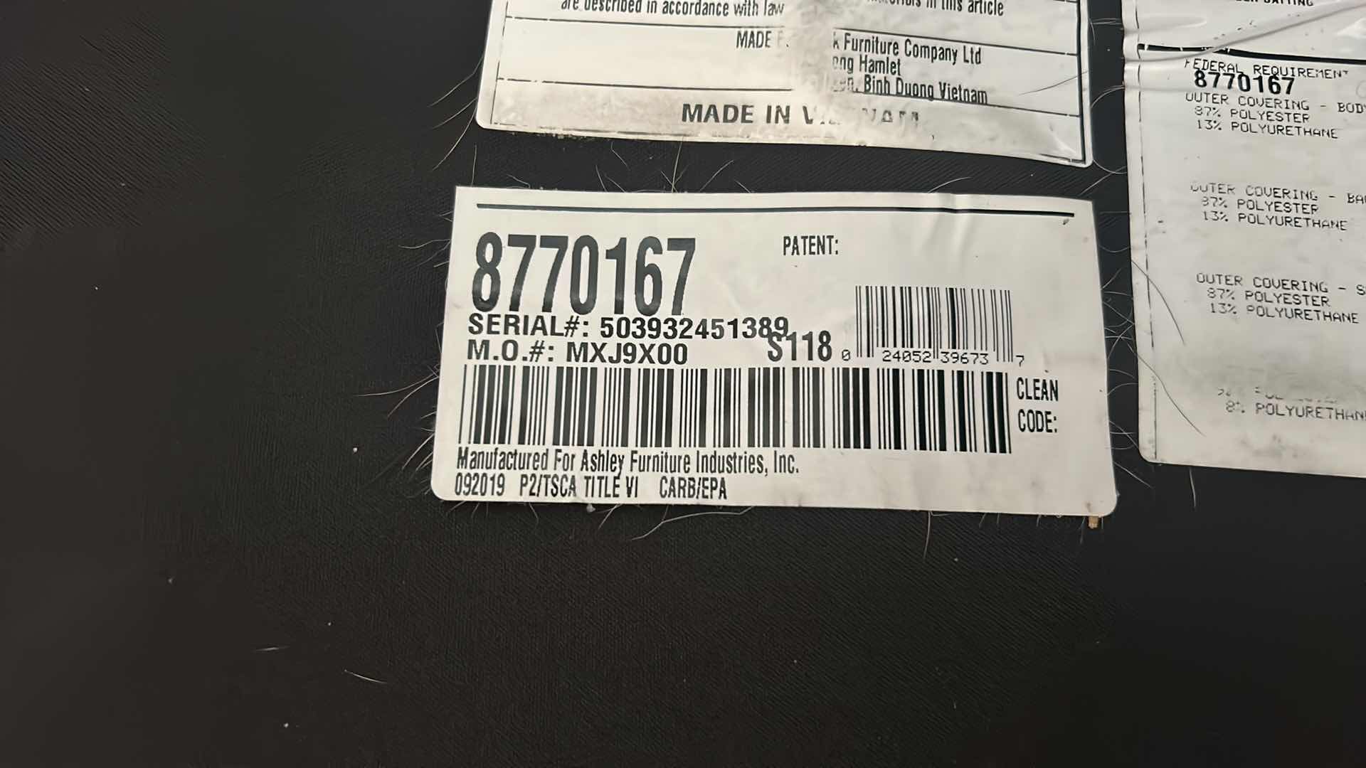 Photo 1 of ASHLEY FURNITURE LEATHER THREE PIECE LOUNGE SOFA WITH OTTOMAN 11’ x 37” and 67” OTTOMAN 50” x 30”