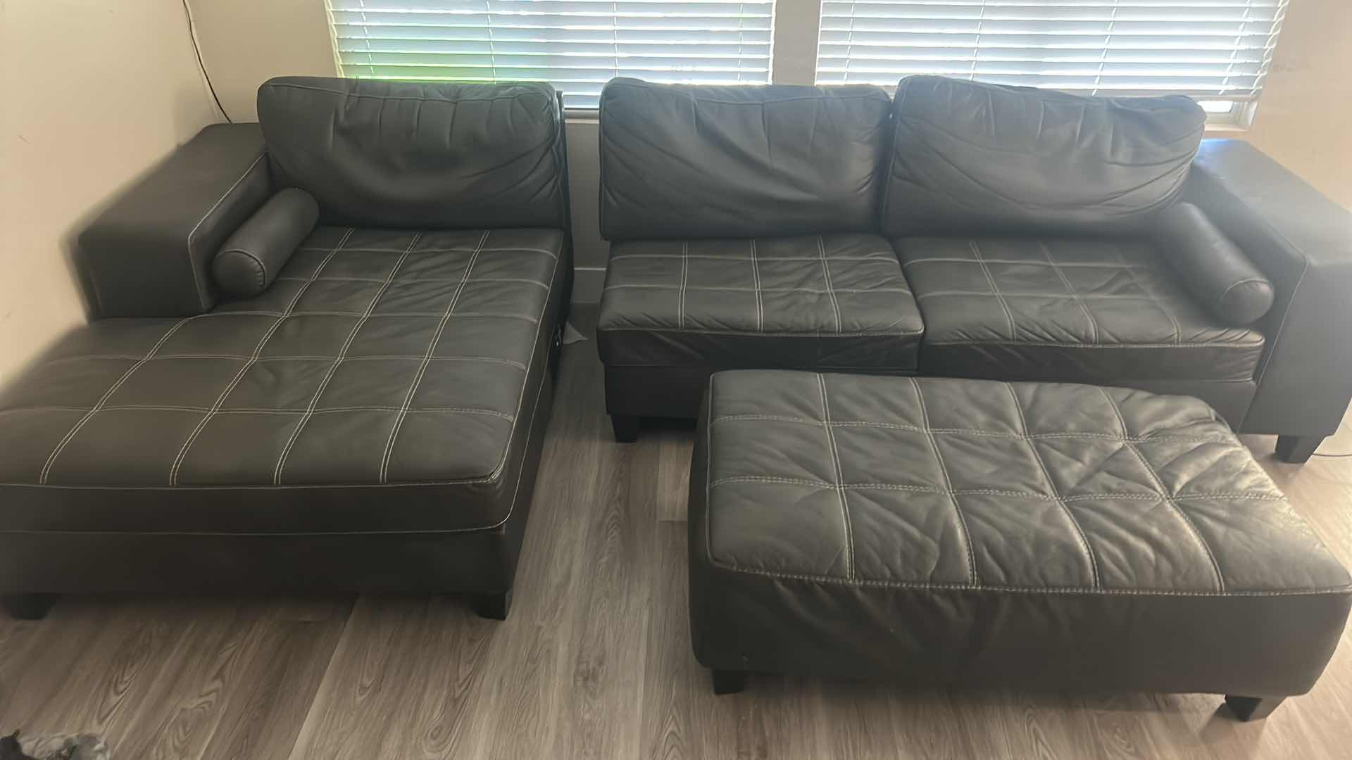 Photo 1 of ASHLEY FURNITURE LEATHER THREE PIECE LOUNGE SOFA WITH OTTOMAN 11’ x 37” and 67” OTTOMAN 50” x 30”