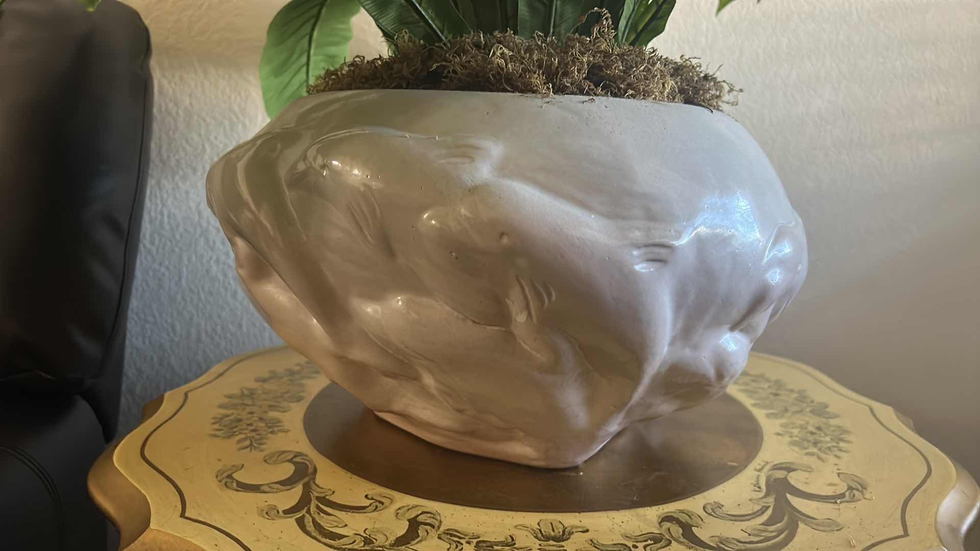 Photo 1 of CERAMIC DOLPHIN POTTERY WITH FAUX PLANT pottery 18” x 9”