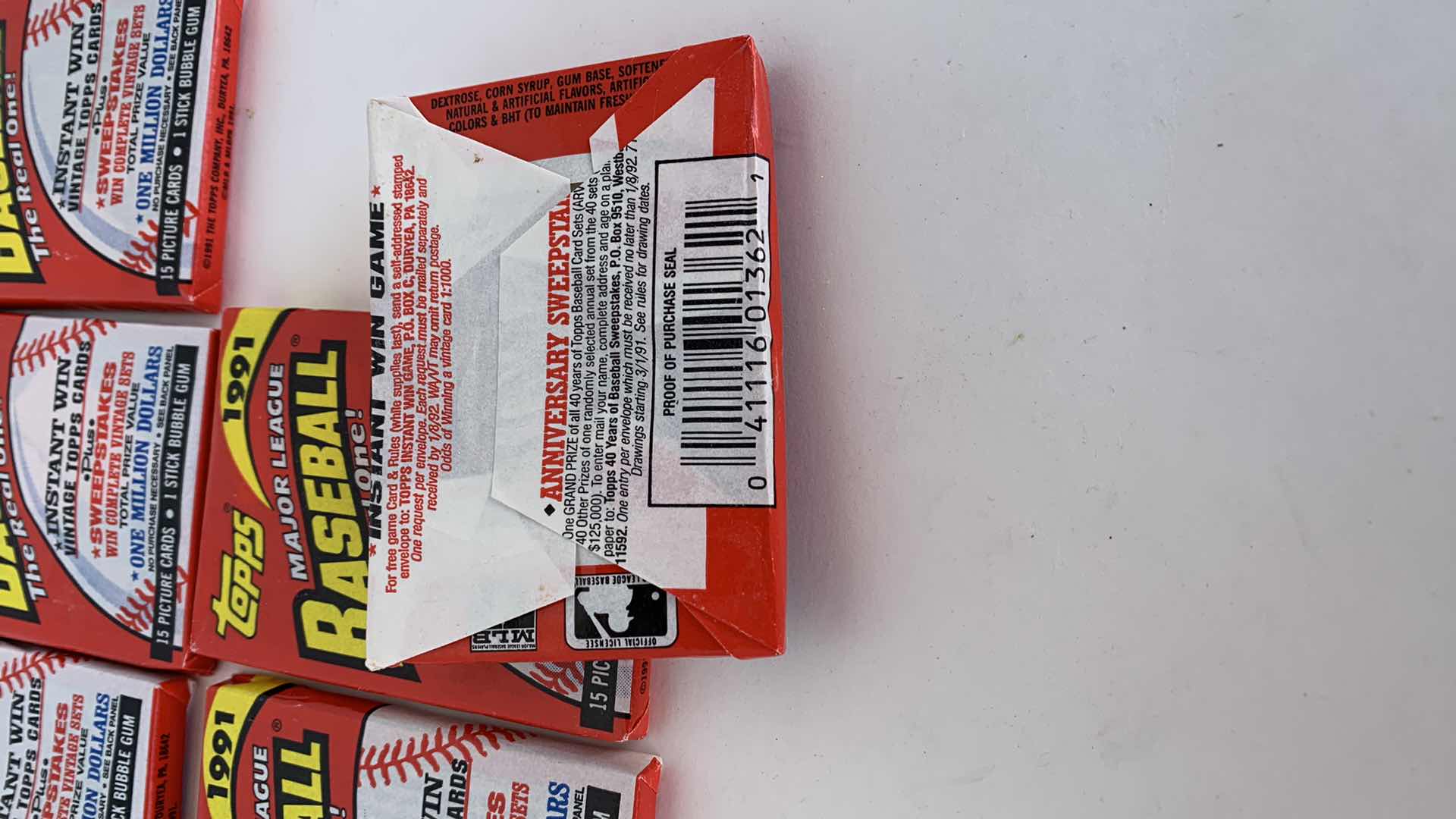 Photo 1 of 6 PACKS OF TOPPS 1991 BASEBALL WAX PACKS