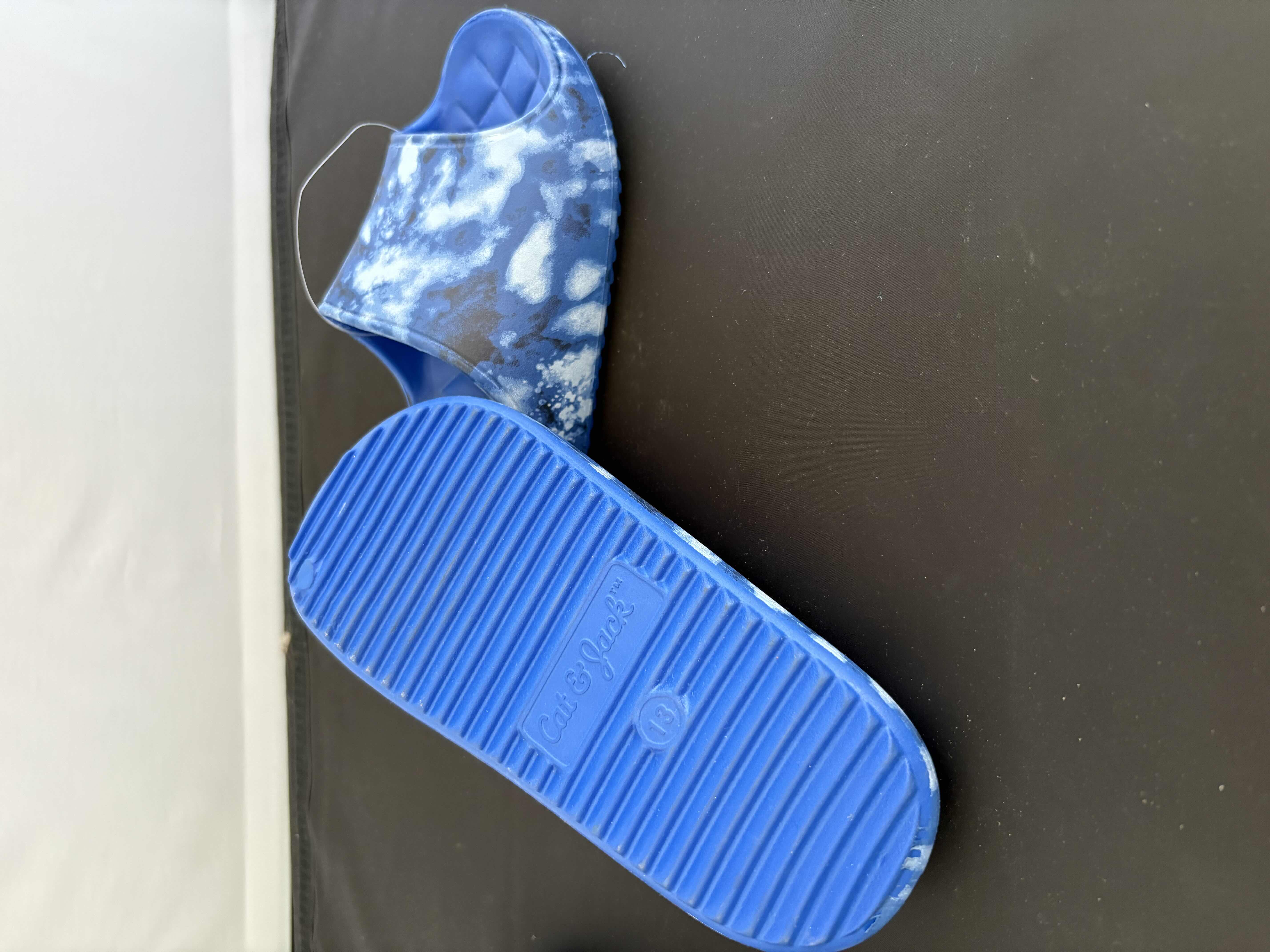 Photo 1 of BRAND NEW - LITTLE BOYS SWIM TRUNKS AND WATER SHOES, 2T PATRIOTIC SWIM TRUNKS, 3T BABY SHARK SWIM TRUNKS, SIZE 13 BLUE TIE-DYE SLIDES, SIZE 11 BLUE PALM LEAVES SANDALS