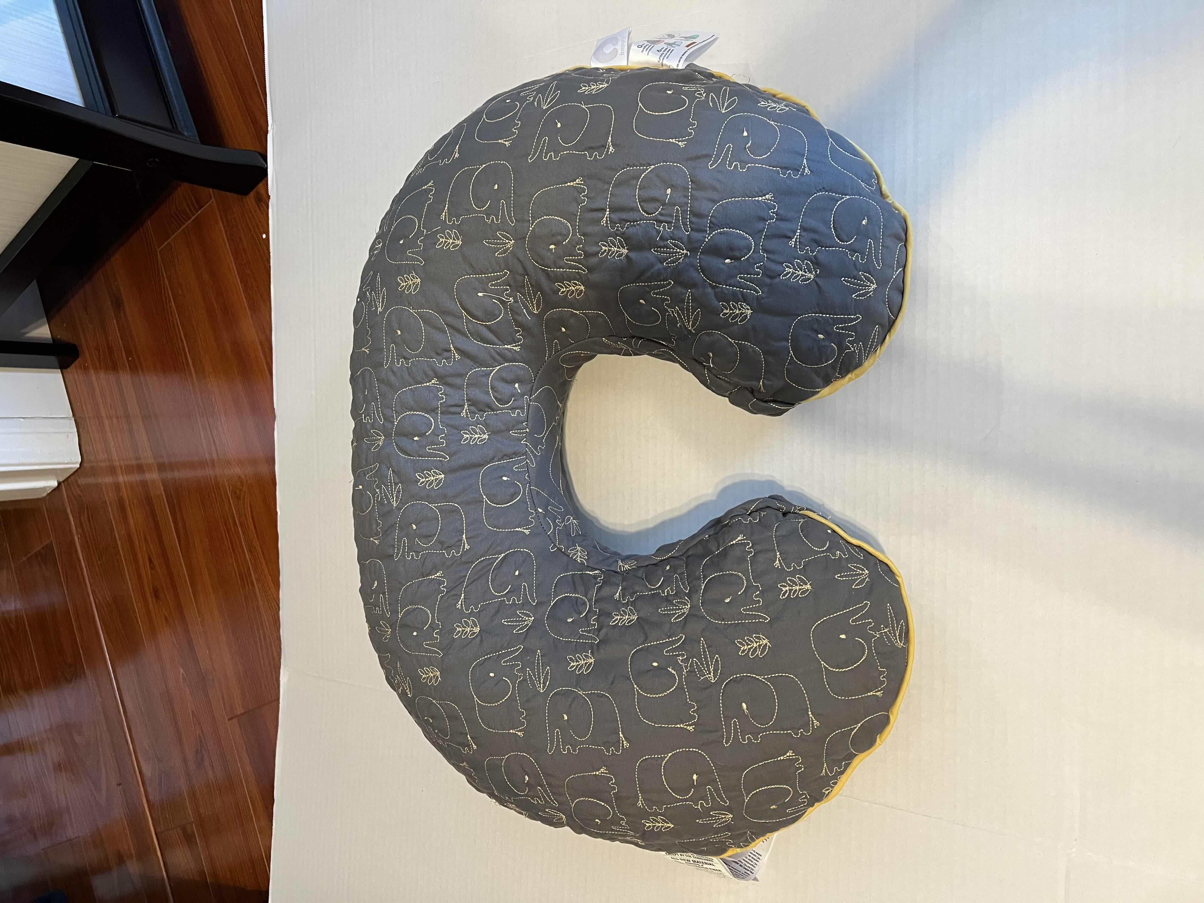 Photo 1 of BOPPY NURSING PILLOW.  GREY AND YELLOW STITCHING ELEPHANT PATTERN.